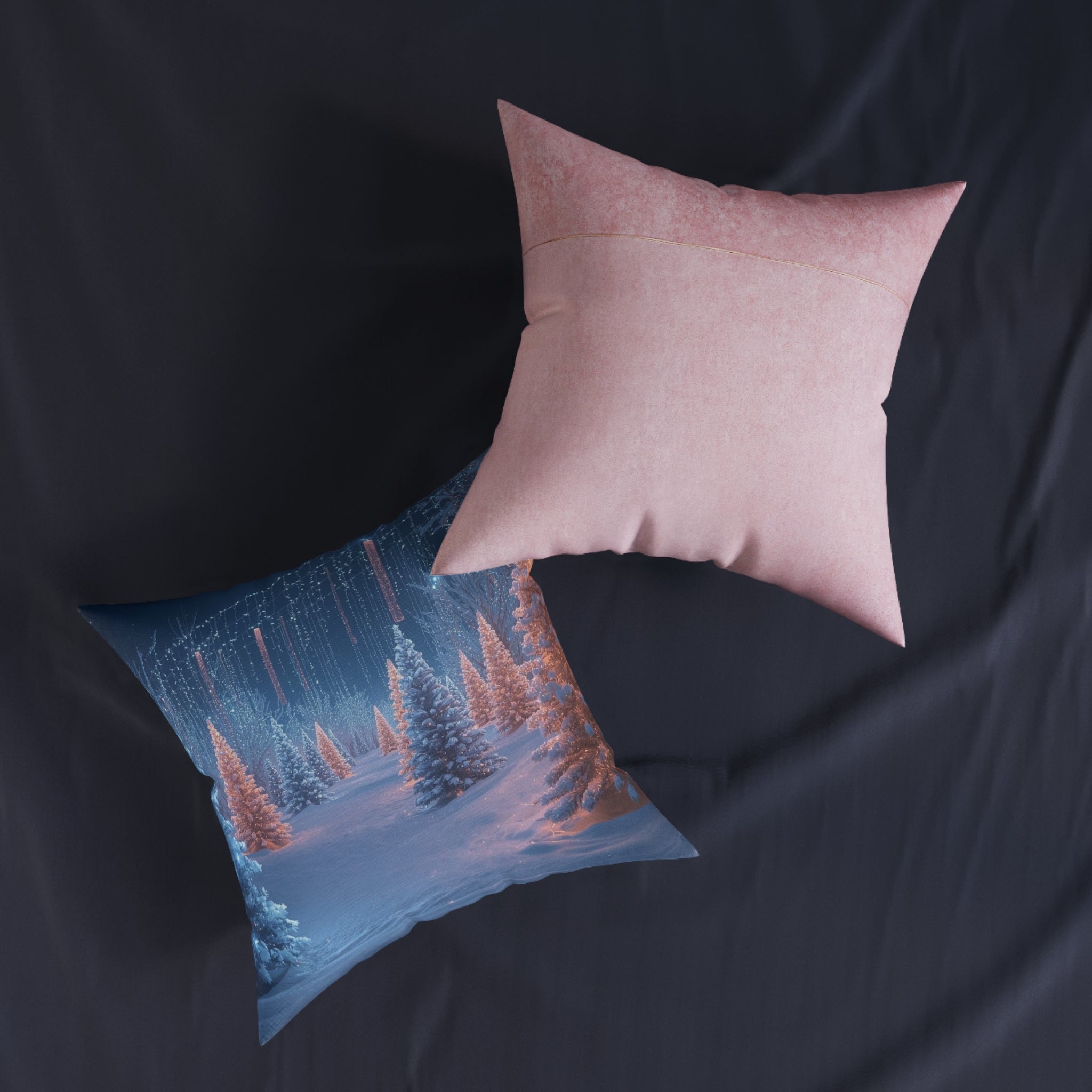 Winter Wonderland Christmas Pillow — Pink-Back Decorative Throw Pillow