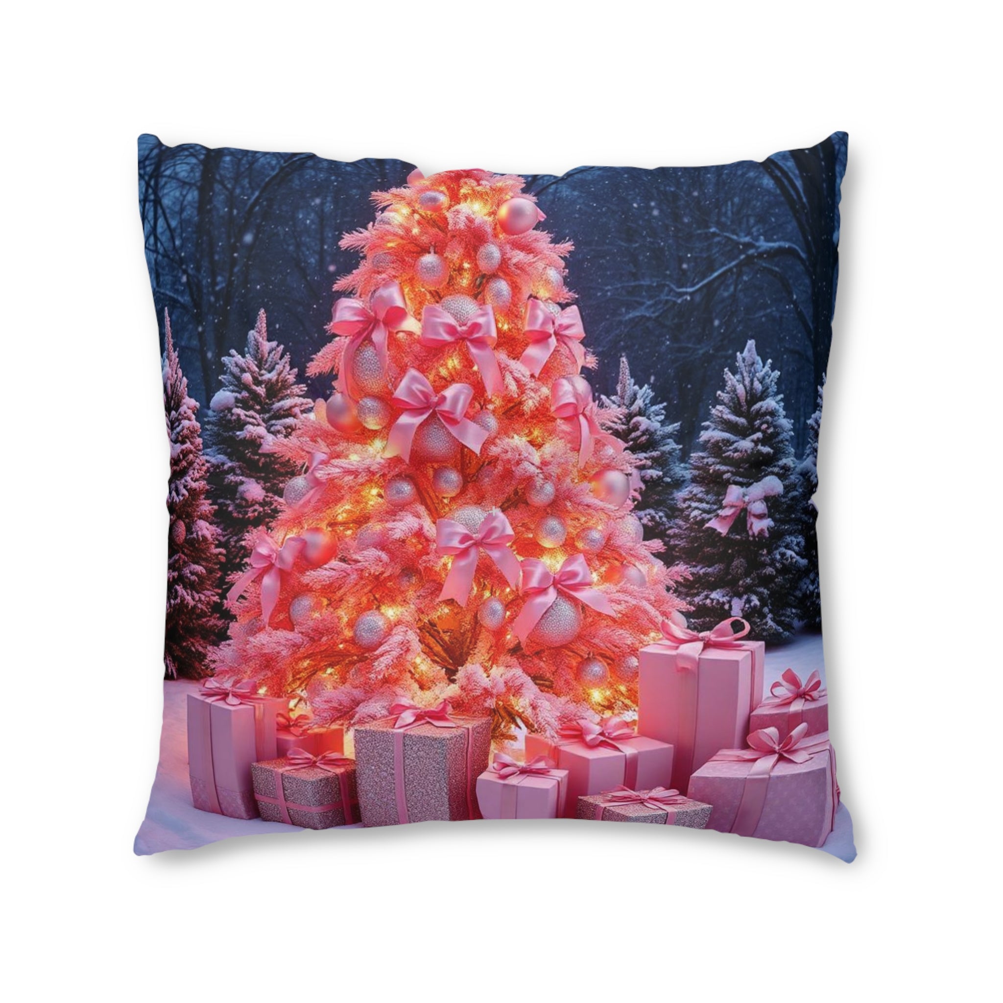 Pink Christmas Tree Floor Pillow — Festive Holiday Decorative Cushion