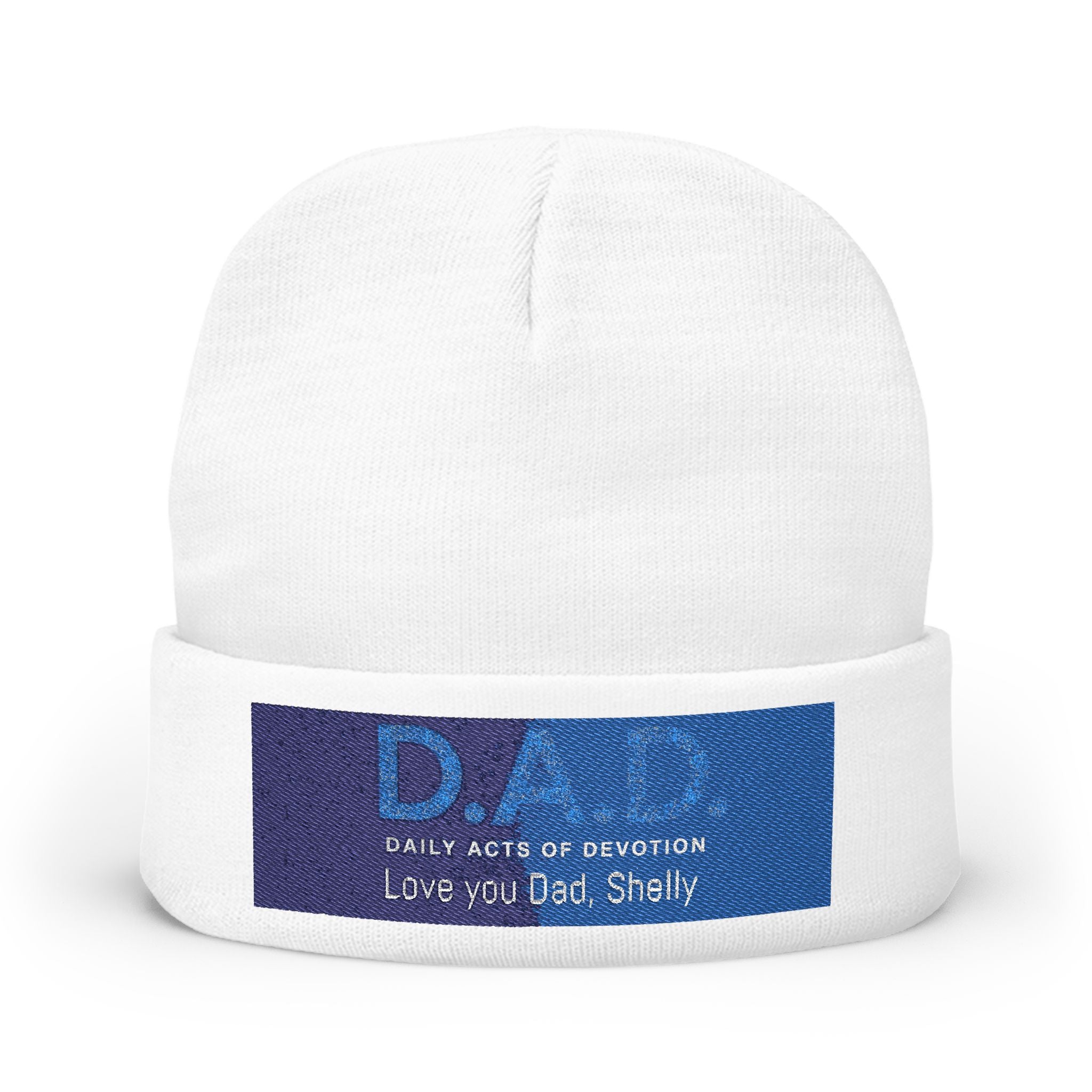 Embroidered 'D.A.D. Daily Acts of Devotion' Knit Beanie — Personalized Love You Dad Winter Hat