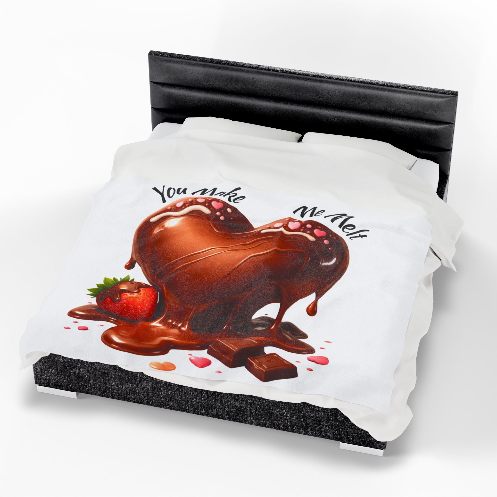 You Make Me Melt Chocolate Heart & Strawberry Velveteen Plush Blanket — Valentine’s Throw