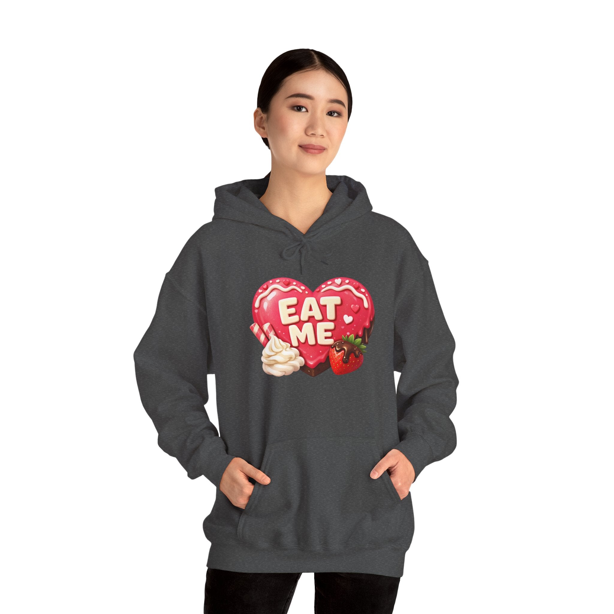 Eat Me Heart Graphic Hoodie — Strawberry Cream Dessert Design