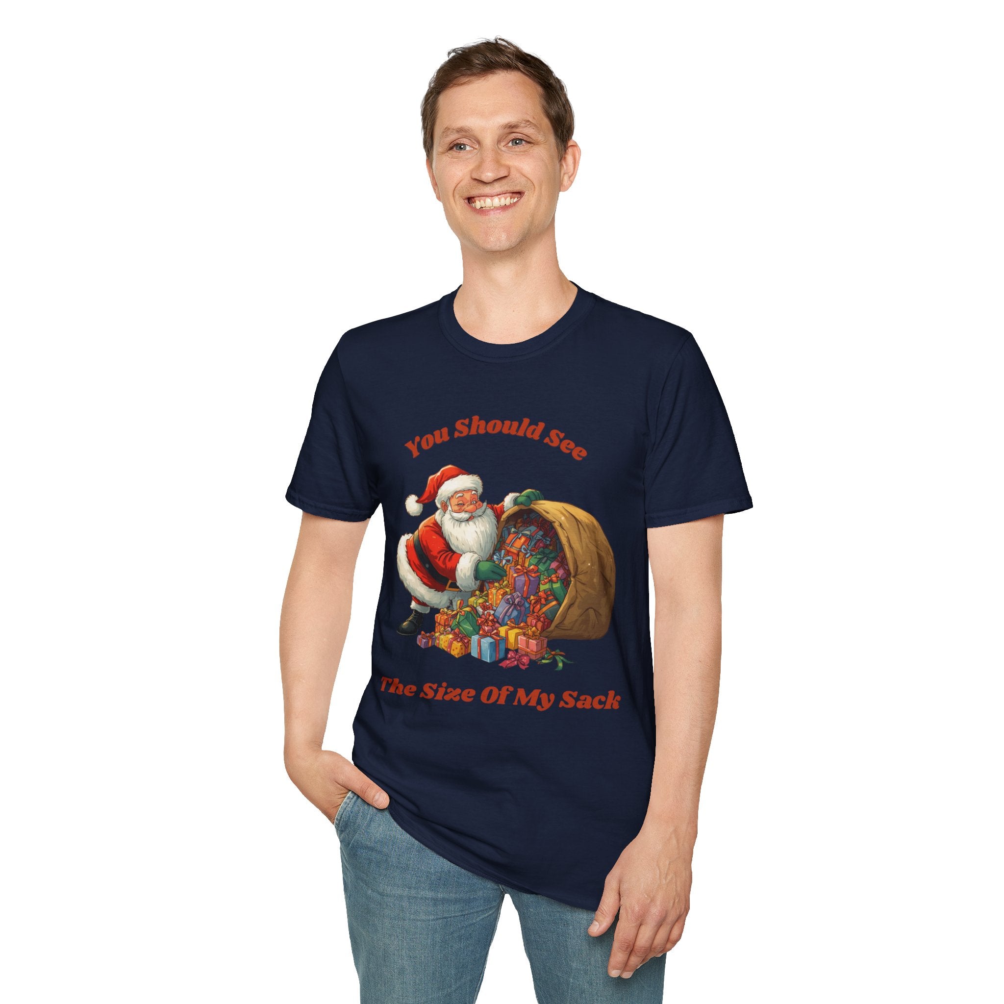 Adult Themed Santa with Sack T-Shirt - 'You Should See The Size Of My Sack' Christmas Attire