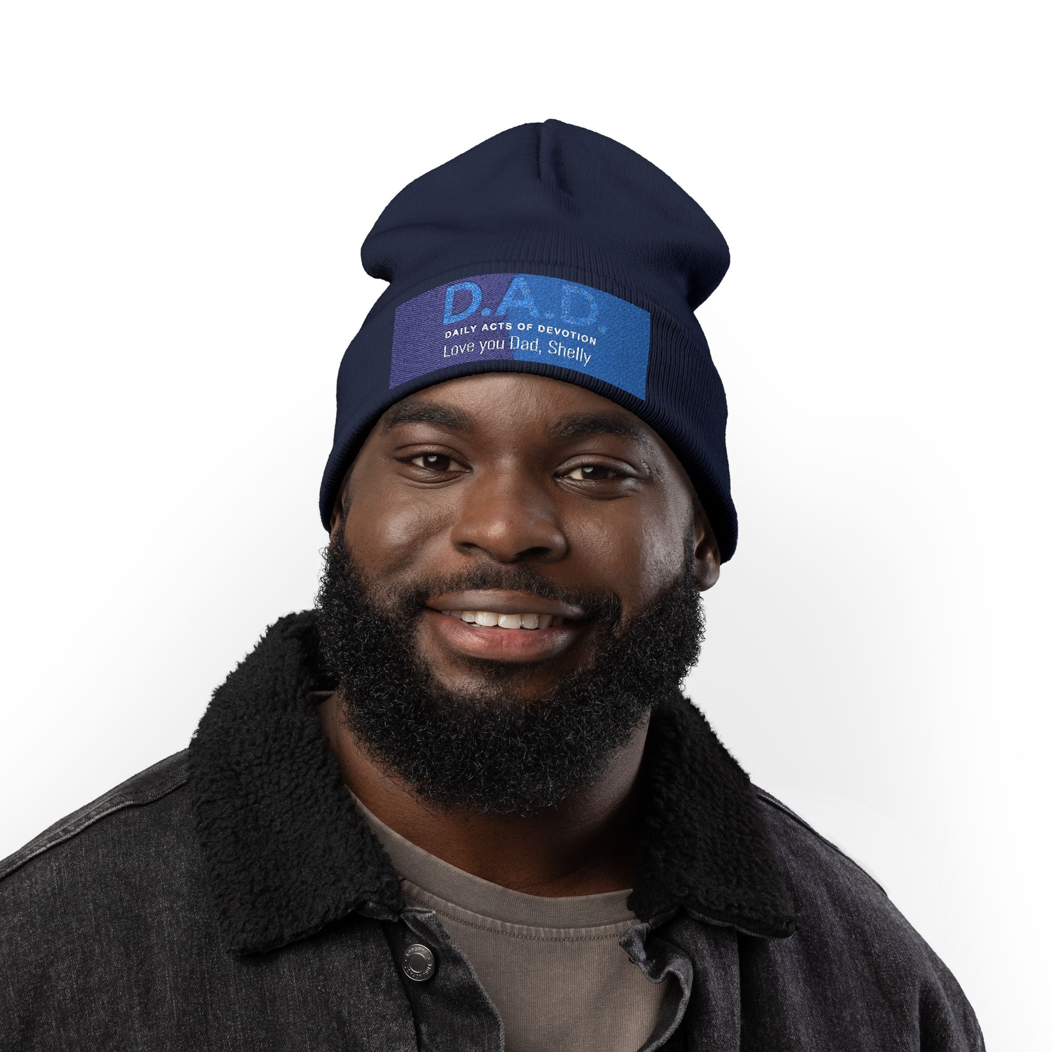Embroidered 'D.A.D. Daily Acts of Devotion' Knit Beanie — Personalized Love You Dad Winter Hat