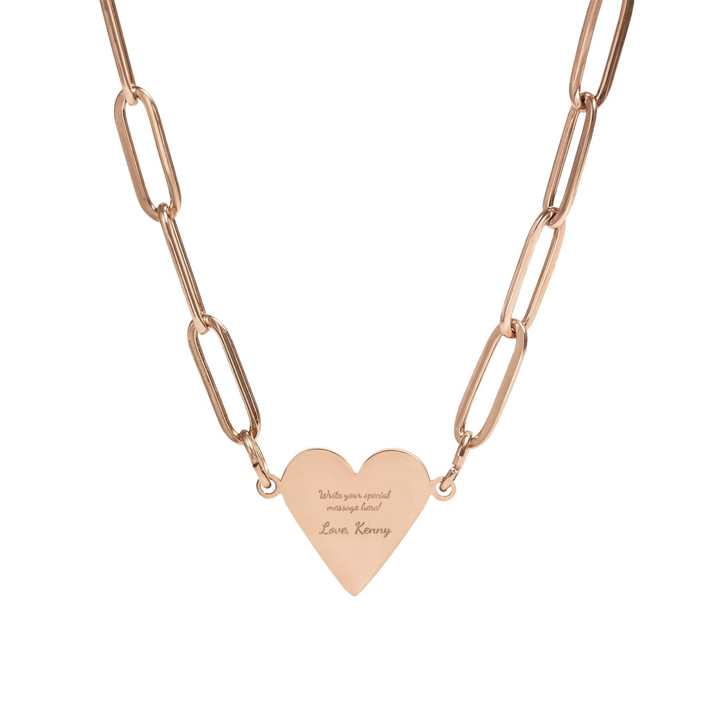 Engravable Paperclip Heart Necklace — Personalized Heart Pendant Chain