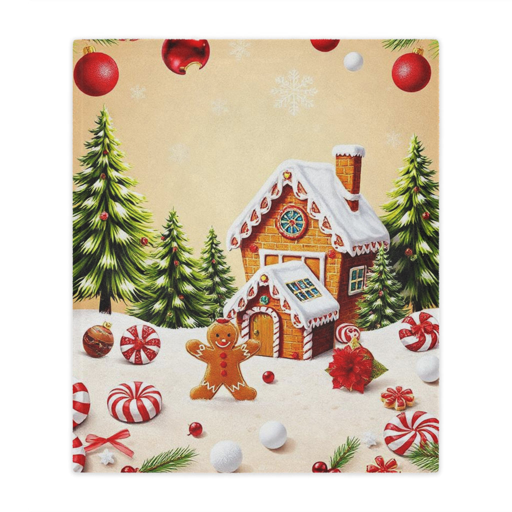 Christmas Gingerbread House Minky Blanket — Cozy Holiday Throw with Candy & Pine Tree Design