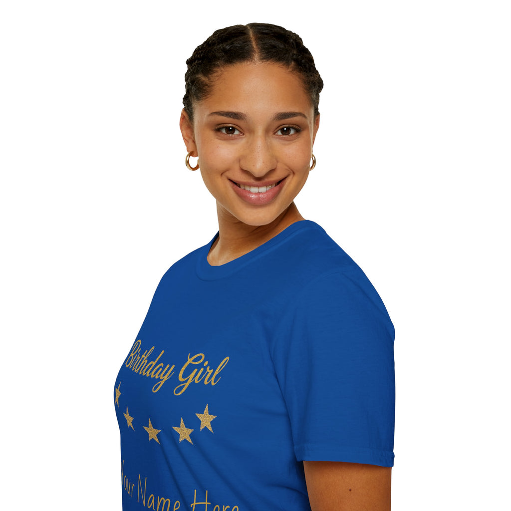 Birthday Girl T‑Shirt — Personalized 'Your Name Here' Gold Stars Tee