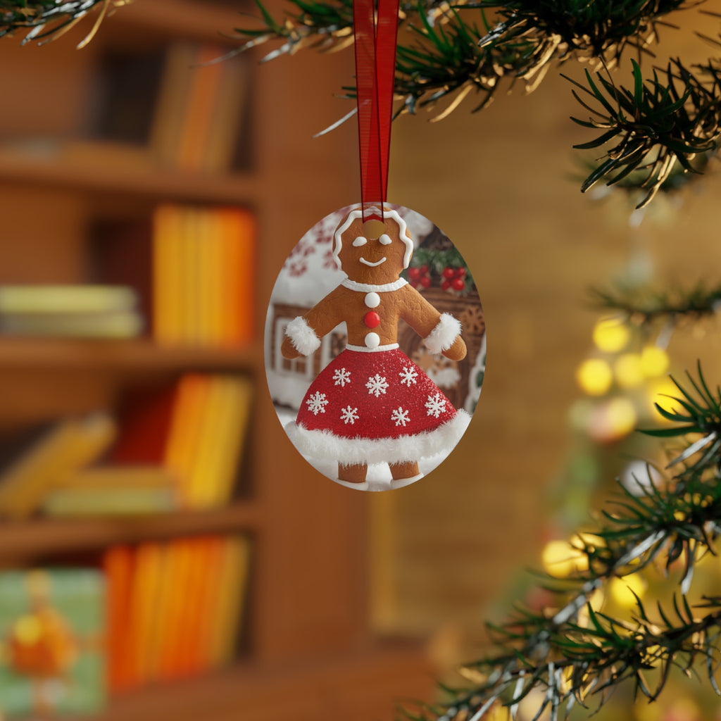 Gingerbread Girl Metal Ornament - Festive Christmas Tree Decoration