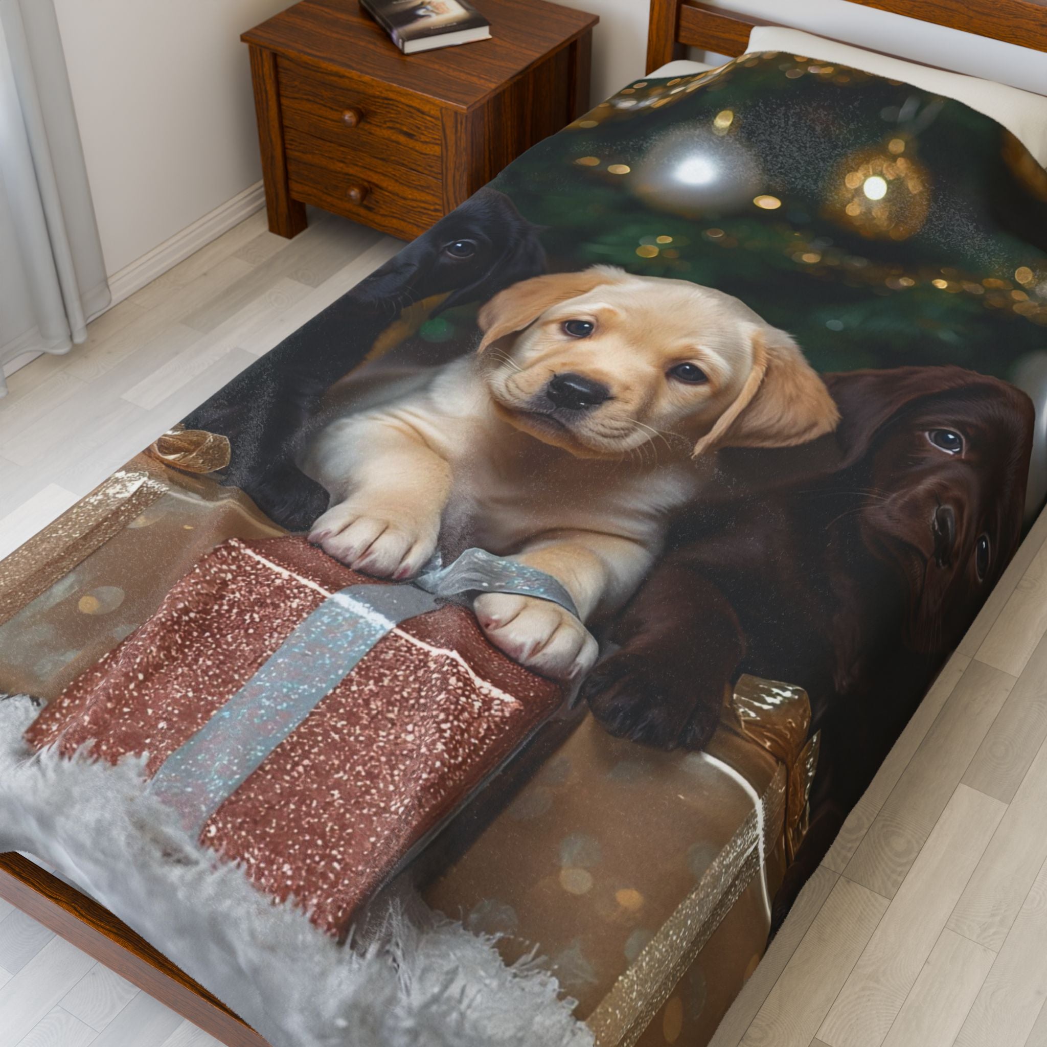 Christmas Labrador Puppies Velveteen Plush Blanket – Cozy Holiday Throw
