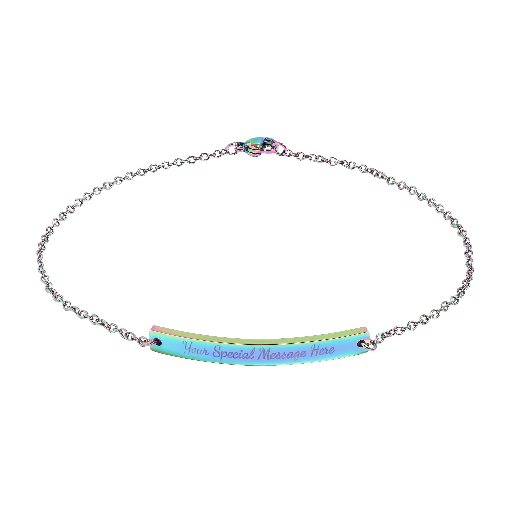 Engravable Curved Bar Anklet — Personalized Rose Gold or Black Chain