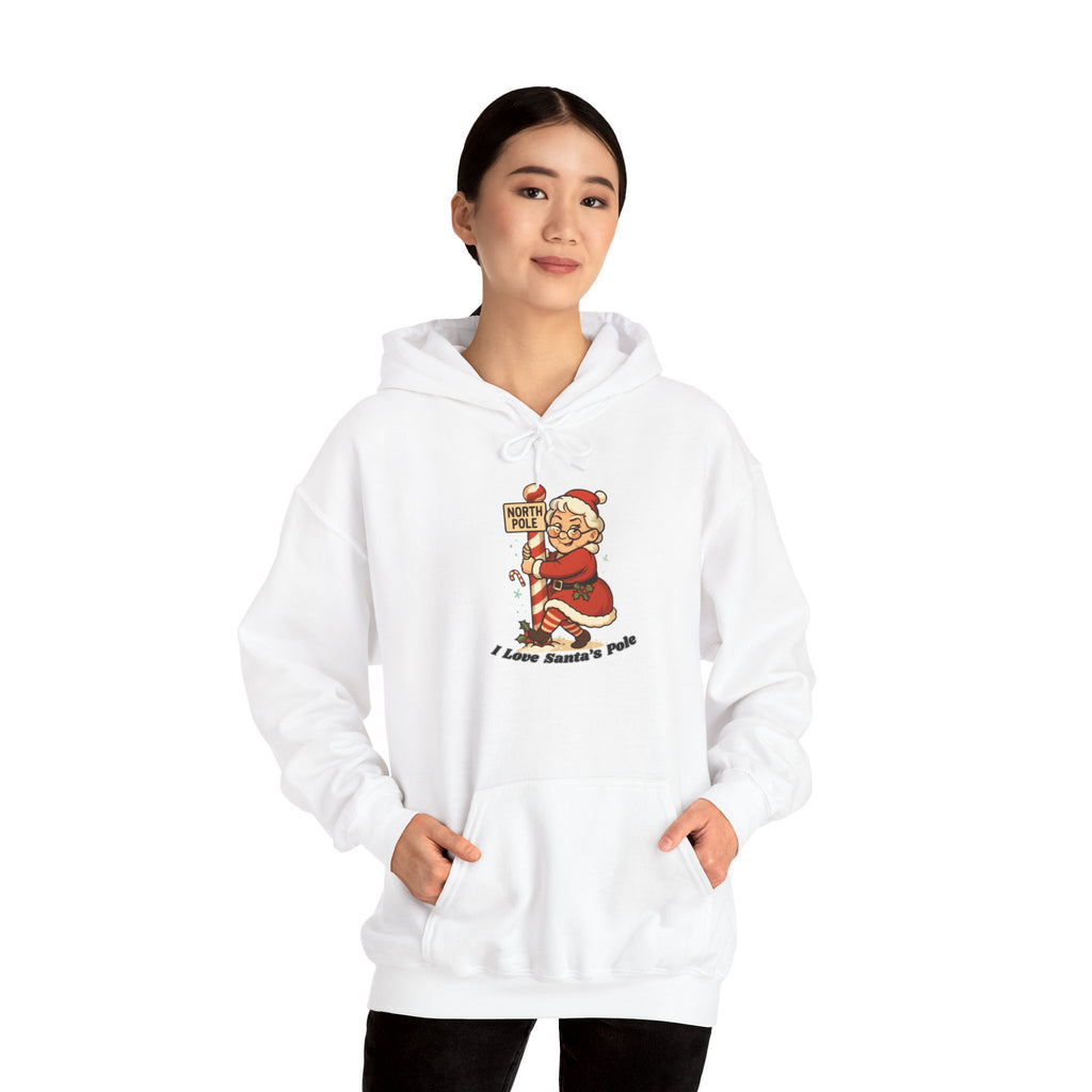 Adult Themed Mrs. Clause Hoodie - 'I Love Santa's Pole' Christmas Attire