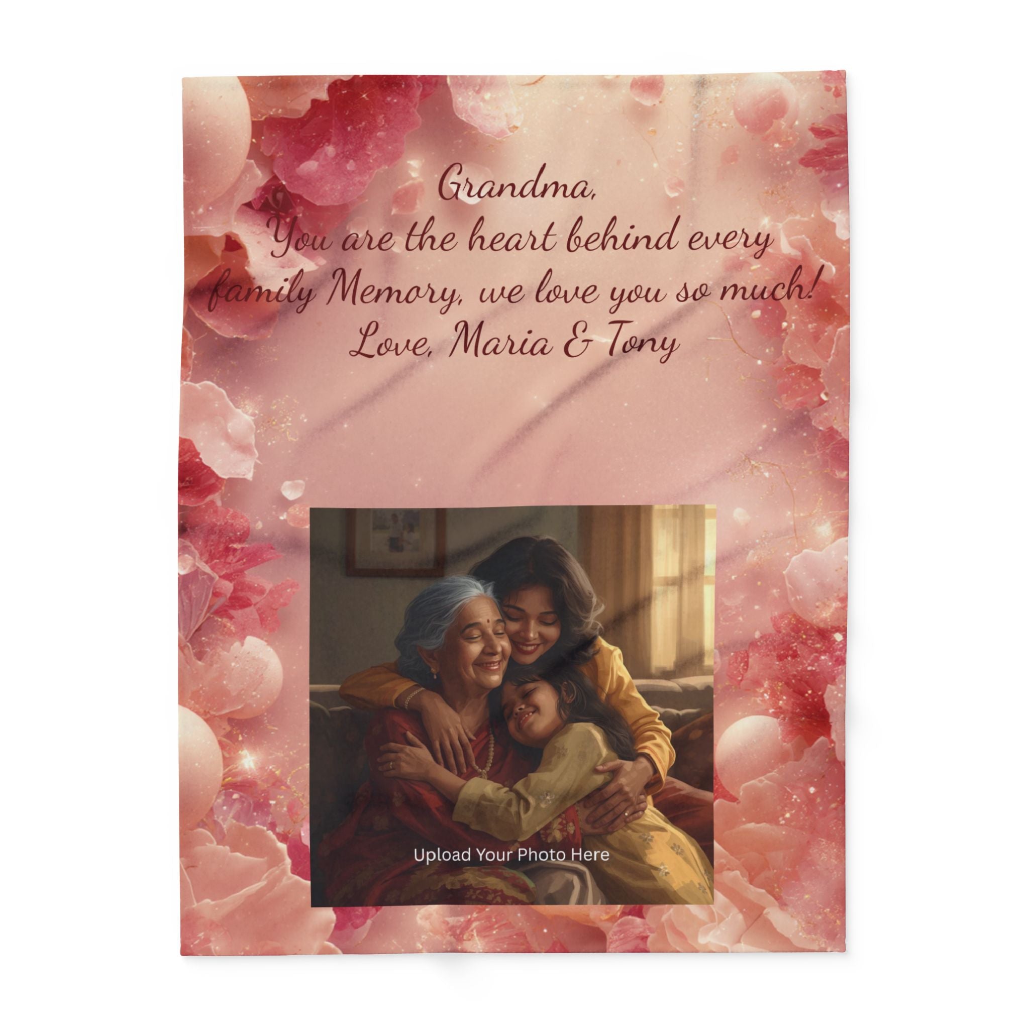 Personalized Photo Fleece Blanket — "Your Special Message Here" Floral Memorial Gift