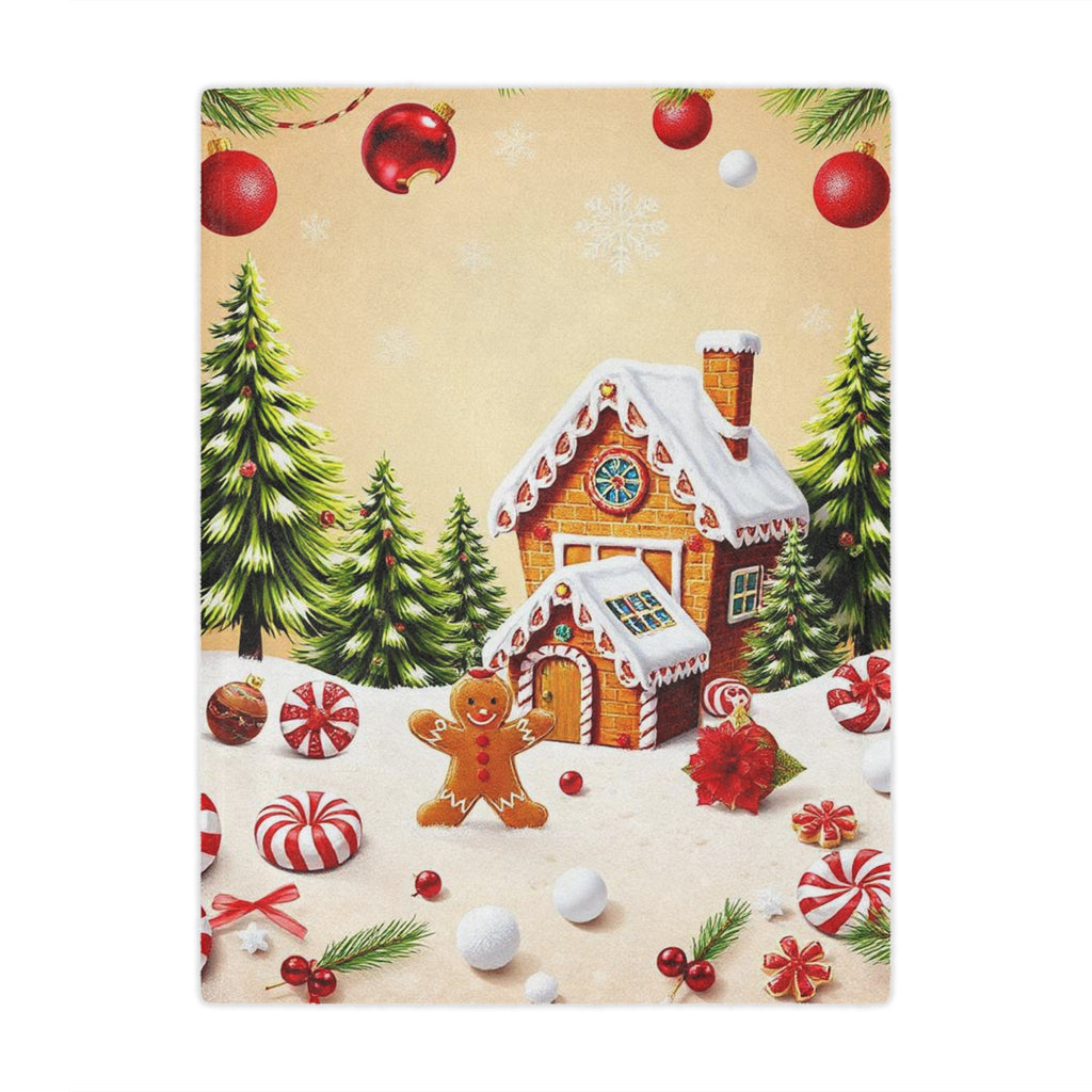 Christmas Gingerbread House Minky Blanket — Cozy Holiday Throw with Candy & Pine Tree Design