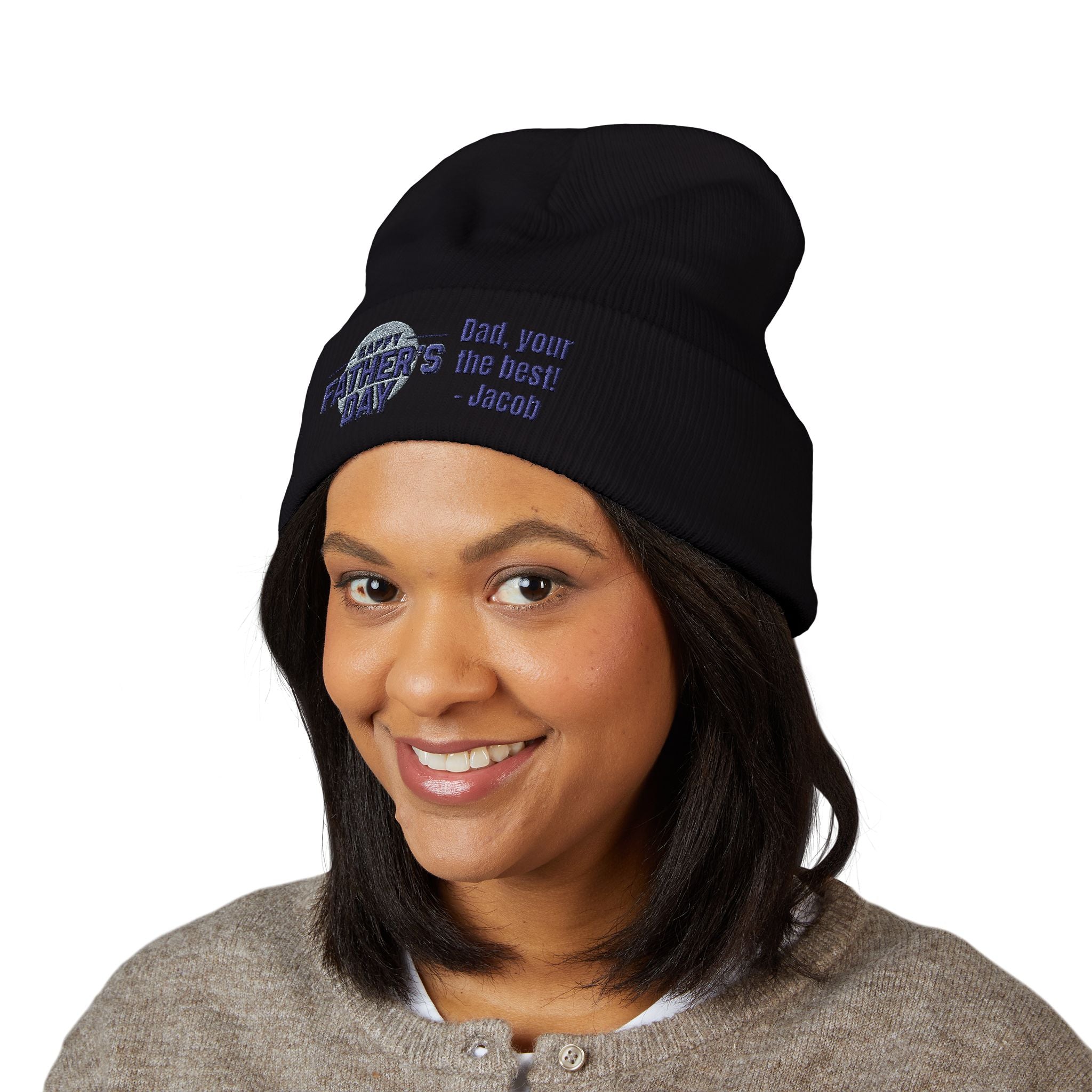 Embroidered "Happy Father's Day" Cuffed Beanie — Personalized Dad Gift