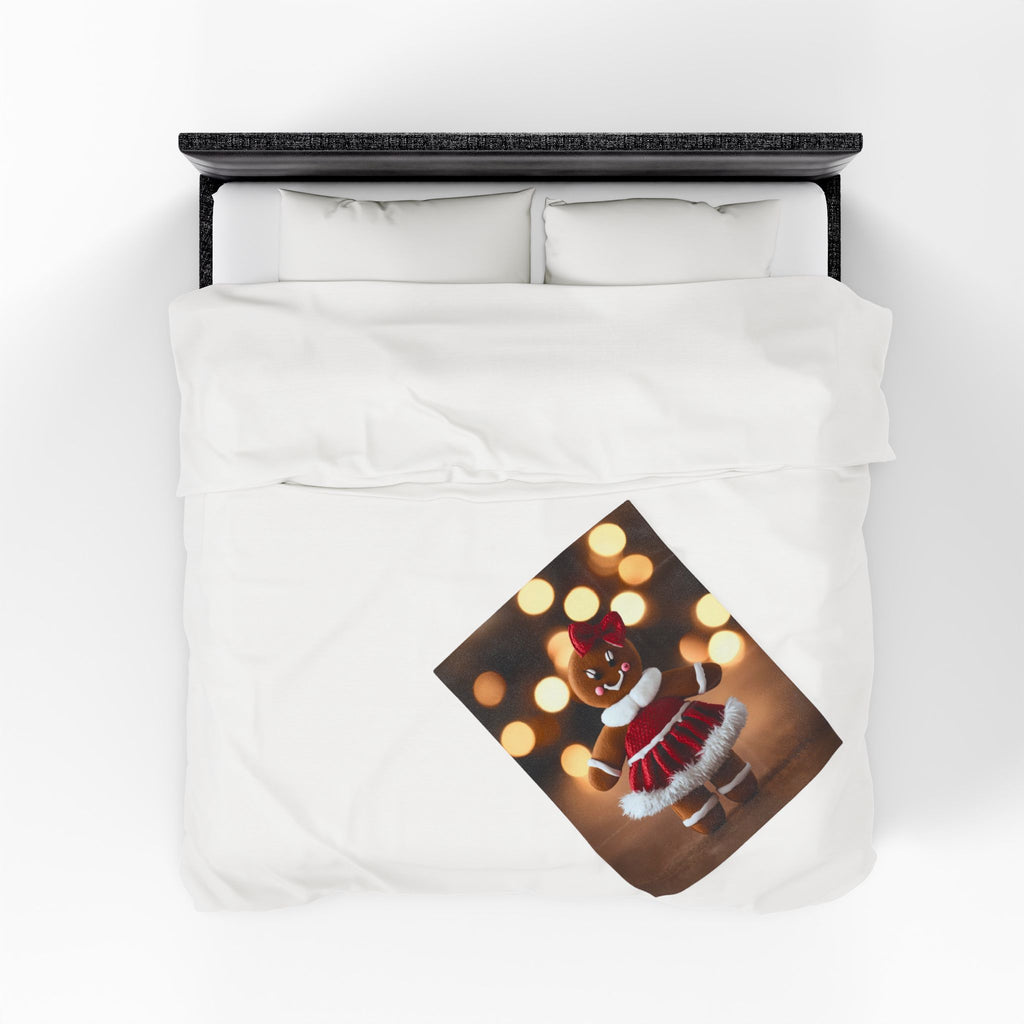 Gingerbread Girl Holiday Plush Blanket — Velveteen Christmas Throw