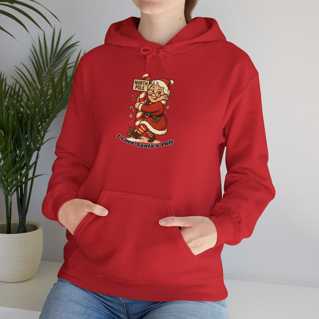 Adult Themed Mrs. Clause Hoodie - 'I Love Santa's Pole' Christmas Attire