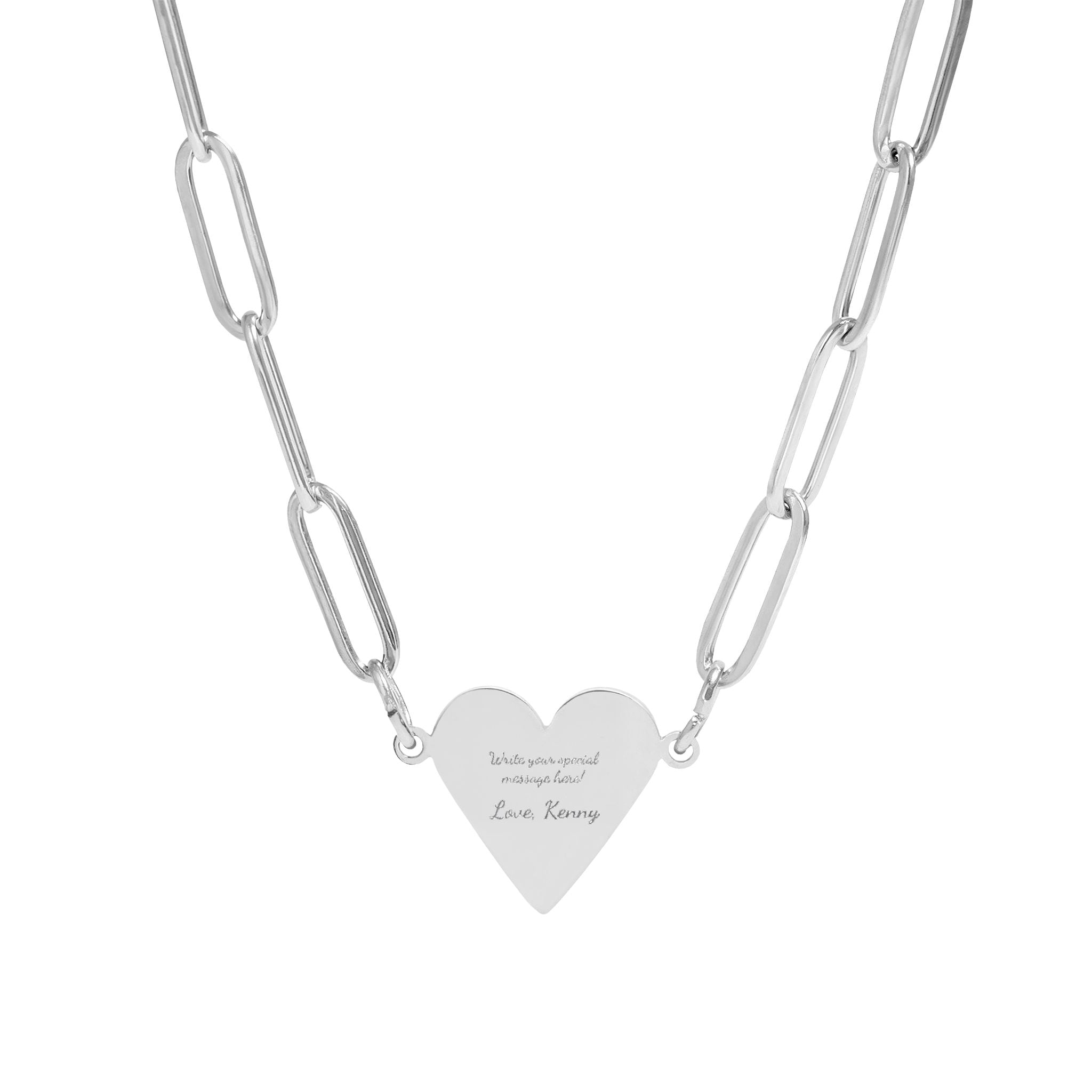 Engravable Paperclip Heart Necklace — Personalized Heart Pendant Chain