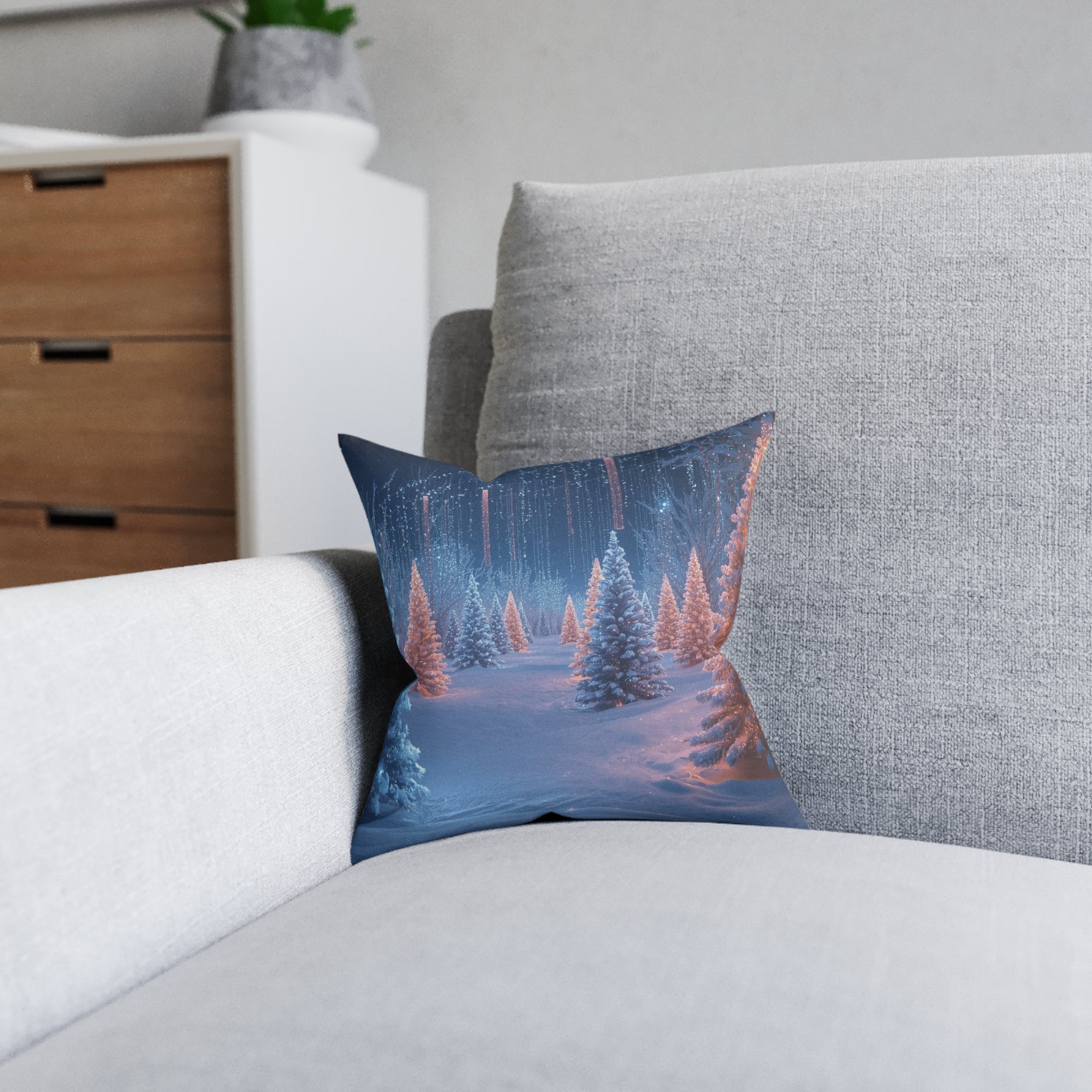 Winter Wonderland Christmas Pillow — Pink-Back Decorative Throw Pillow