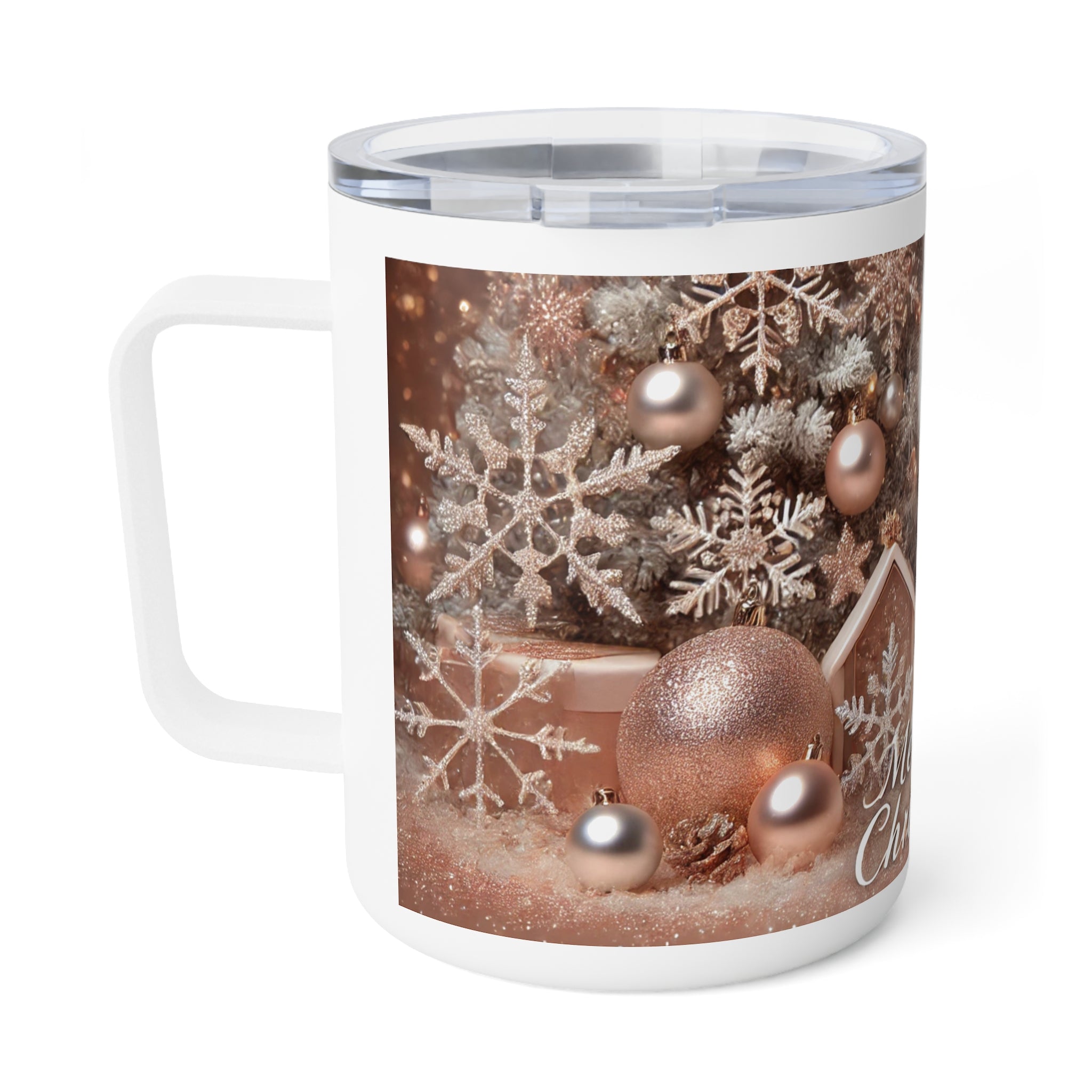 10oz Insulated Coffee Mug — 'Meowy Christmas' Cute Kitten Holiday Travel Mug