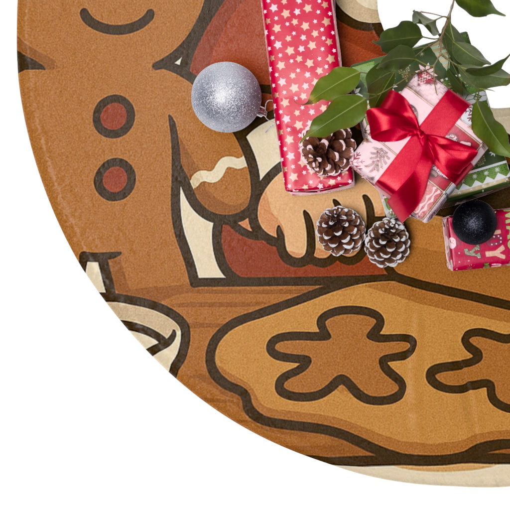 Christmas Tree Skirt — Santa Baking with Gingerbread Cookie Design