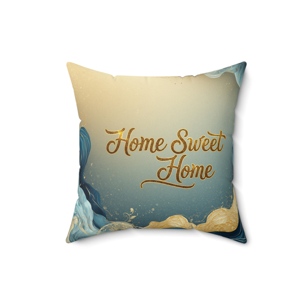 Home Sweet Home Faux Suede Pillow - Coastal Blue Decorative Throw Pillow