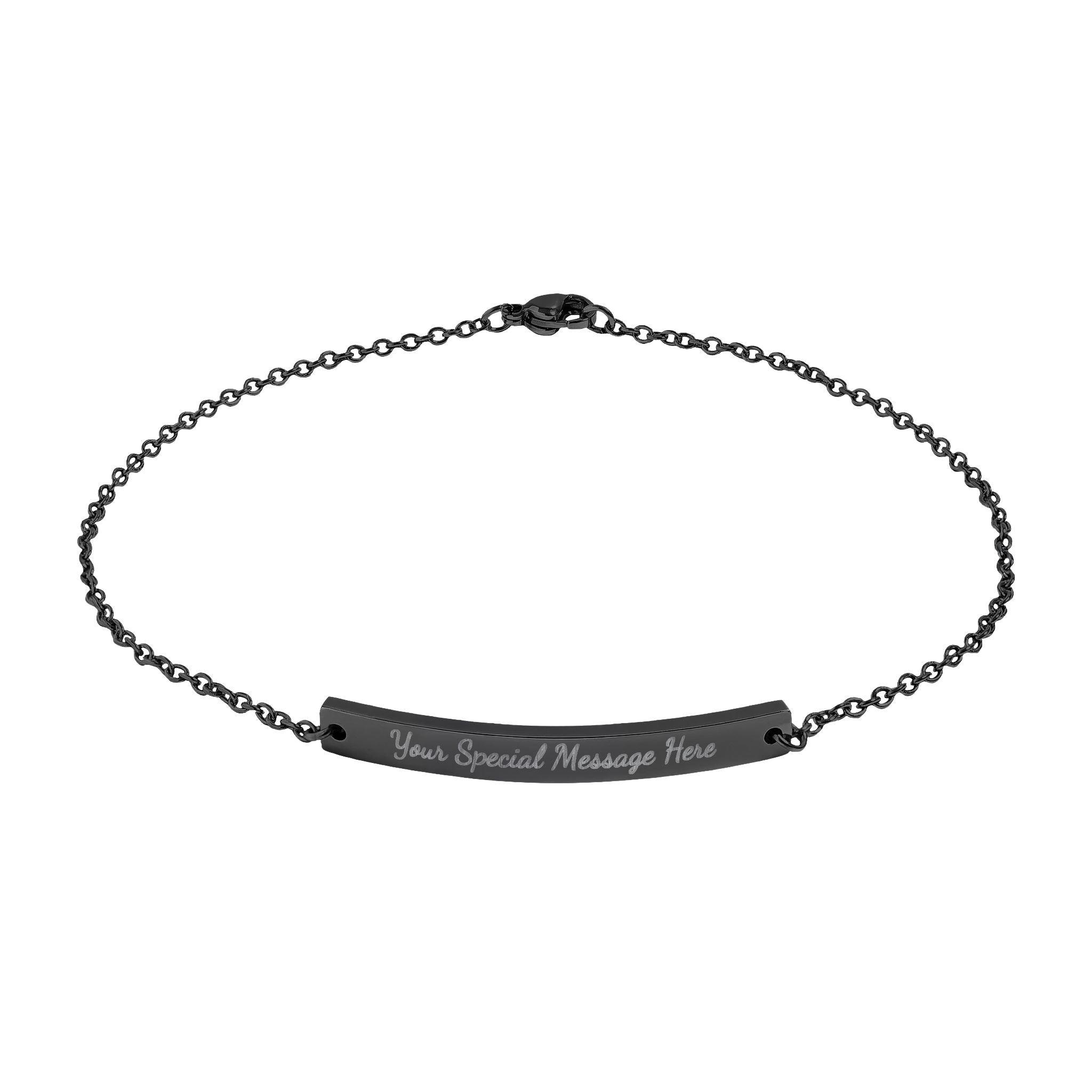 Engravable Curved Bar Anklet — Personalized Rose Gold or Black Chain