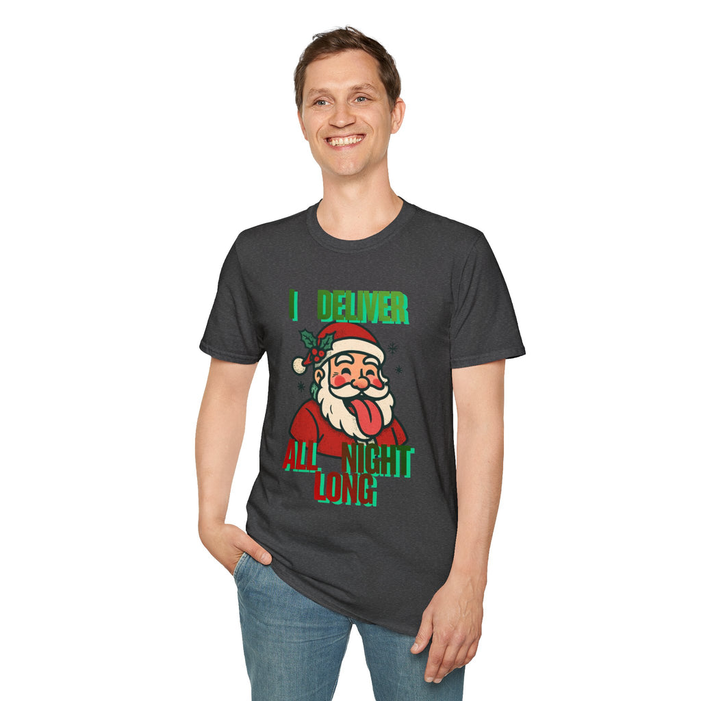 Adult Themed Santa T-Shirt - 'I Deliver All Night Long' Christmas Attire