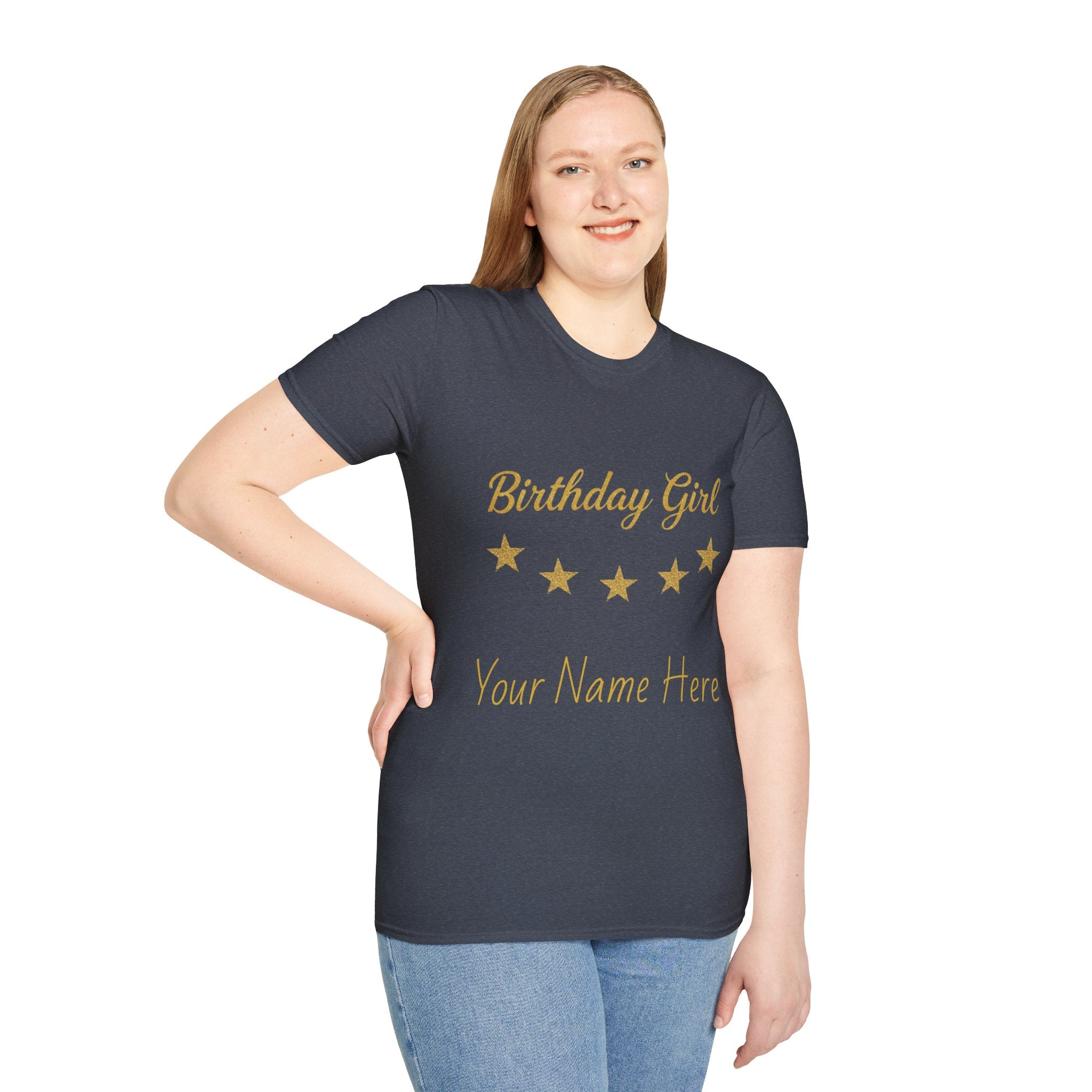 Birthday Girl T‑Shirt — Personalized 'Your Name Here' Gold Stars Tee