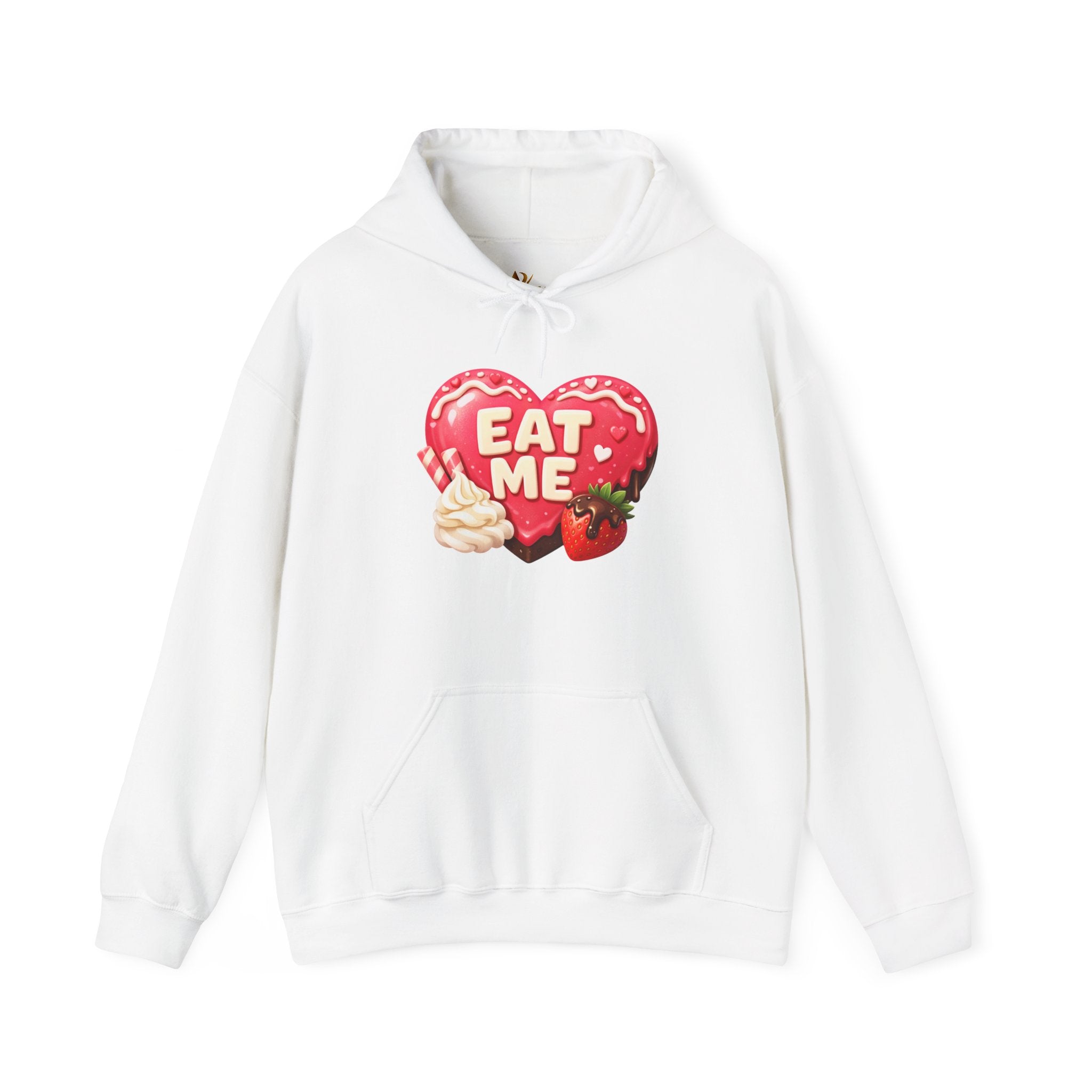 Eat Me Heart Graphic Hoodie — Strawberry Cream Dessert Design