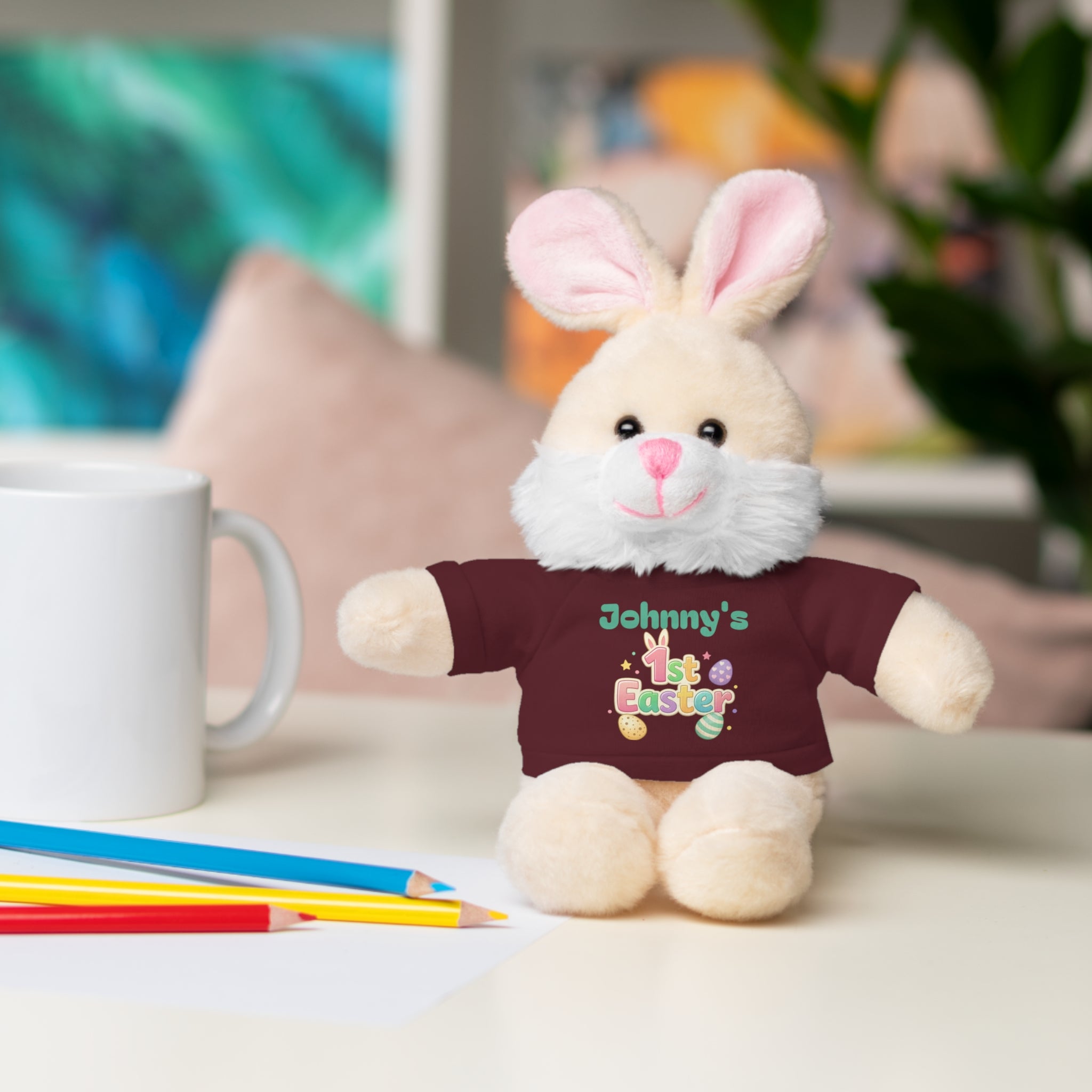 Personalized 1st Easter Plush Bunny with Tee — Custom Baby Easter Gift
