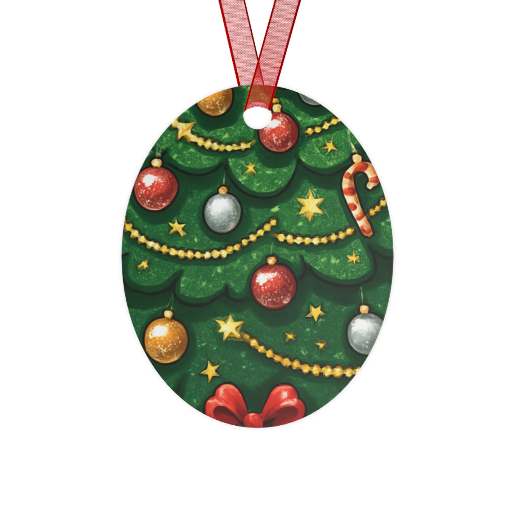 Bell Metal Ornament – Festive Christmas Tree Design with Baubles & Candy Canes