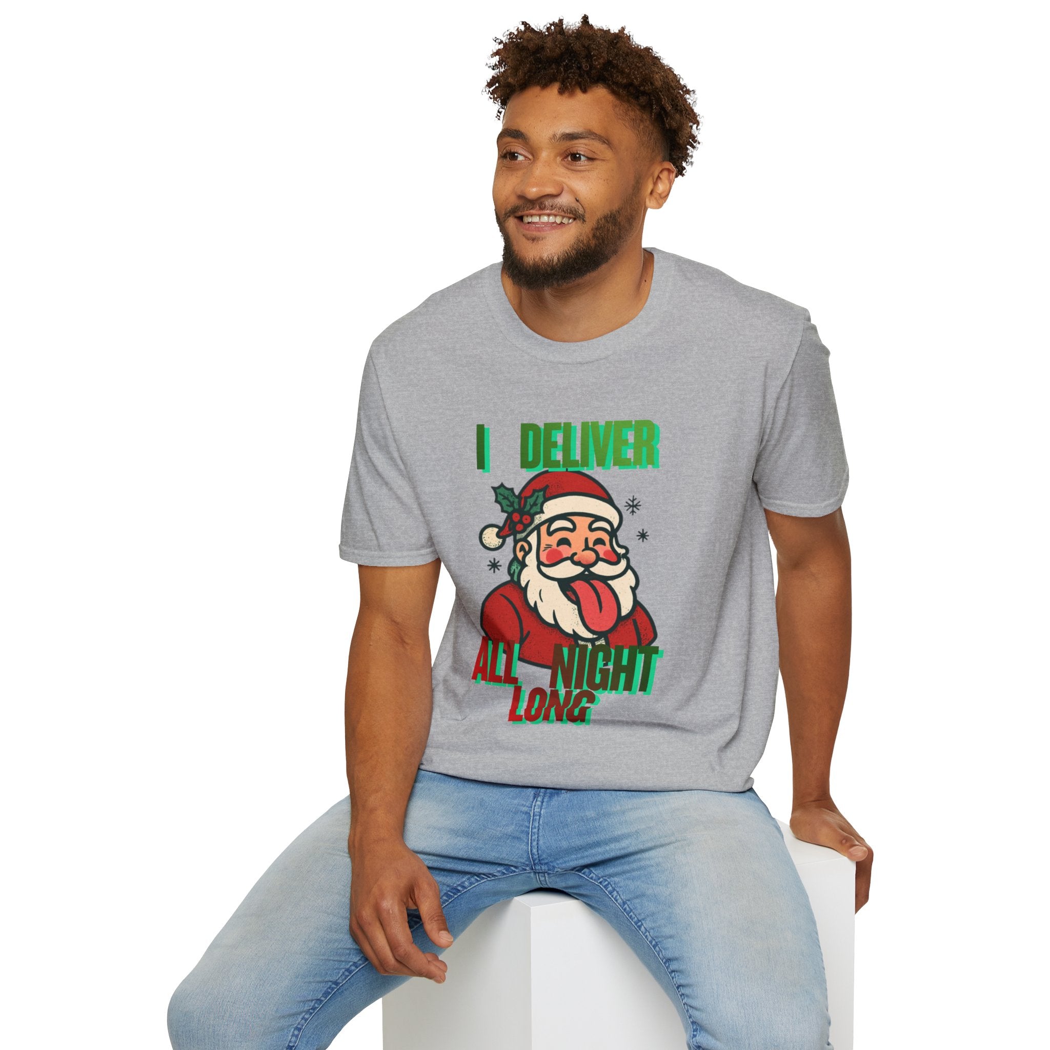 Adult Themed Santa T-Shirt - 'I Deliver All Night Long' Christmas Attire