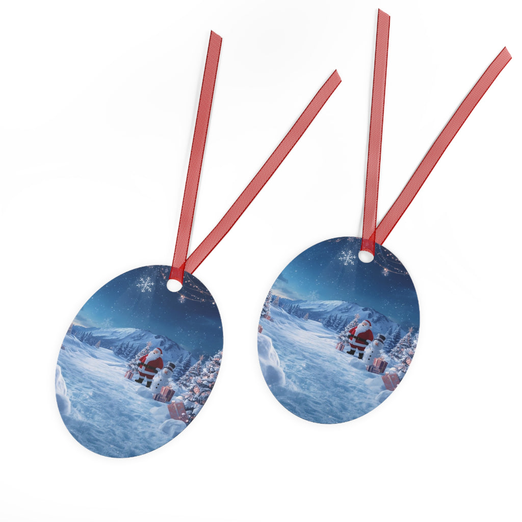 Bell Metal Ornament — Santa in Snowy Mountain Scene Christmas Decoration