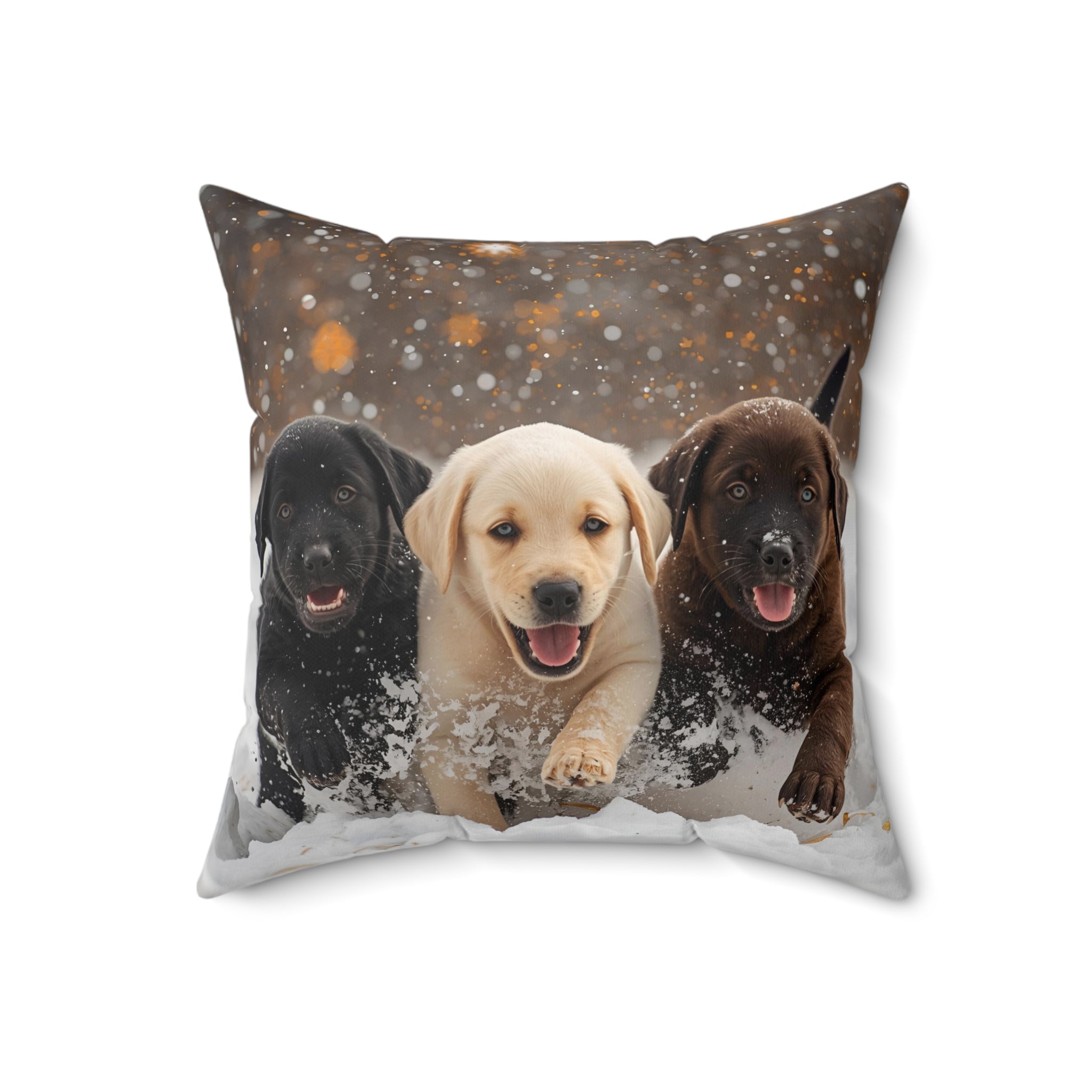 Cute Labrador Puppies Square Throw Pillow — Decorative Cushion for Dog Lovers