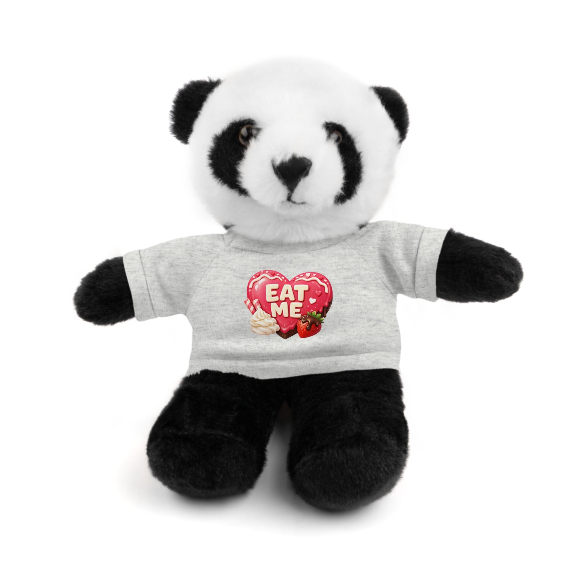 "EAT ME" Heart Tee Plush — Cute Brown Teddy, Sheep, Panda or Jaguar Stuffed Animal Gift