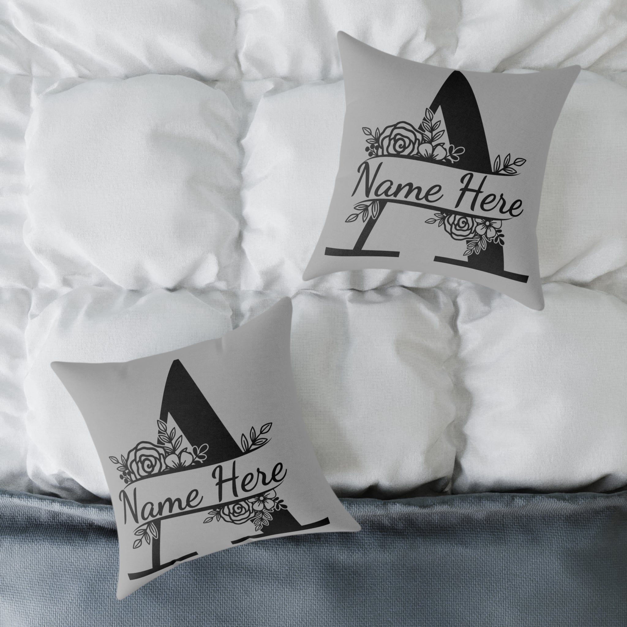 Personalized Monogram Pillow Cover - Floral Initial Accent (Name Here)