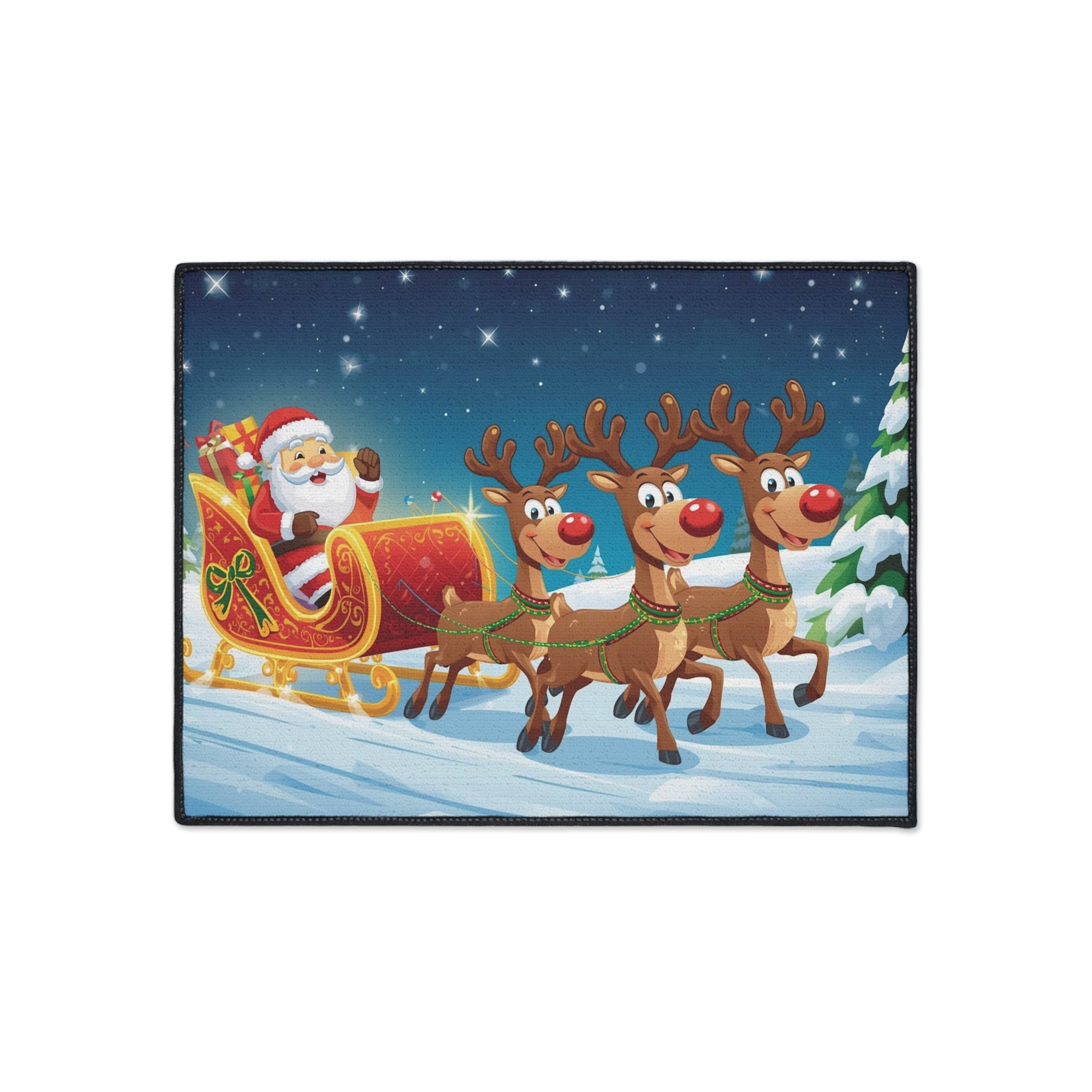 Christmas Santa Sleigh Floor Mat — Holiday Reindeer Doormat