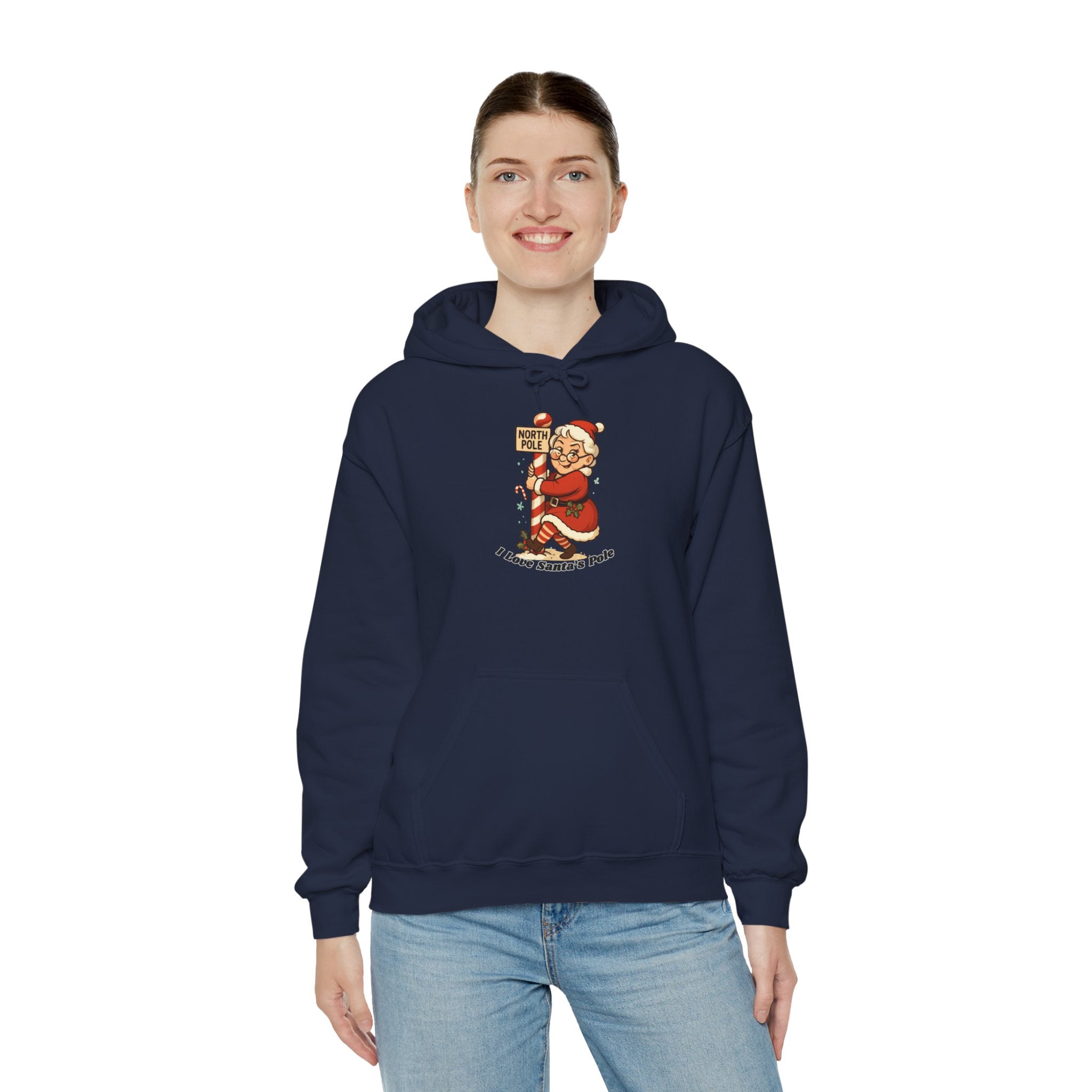 Adult Themed Mrs. Clause Hoodie - 'I Love Santa's Pole' Christmas Attire
