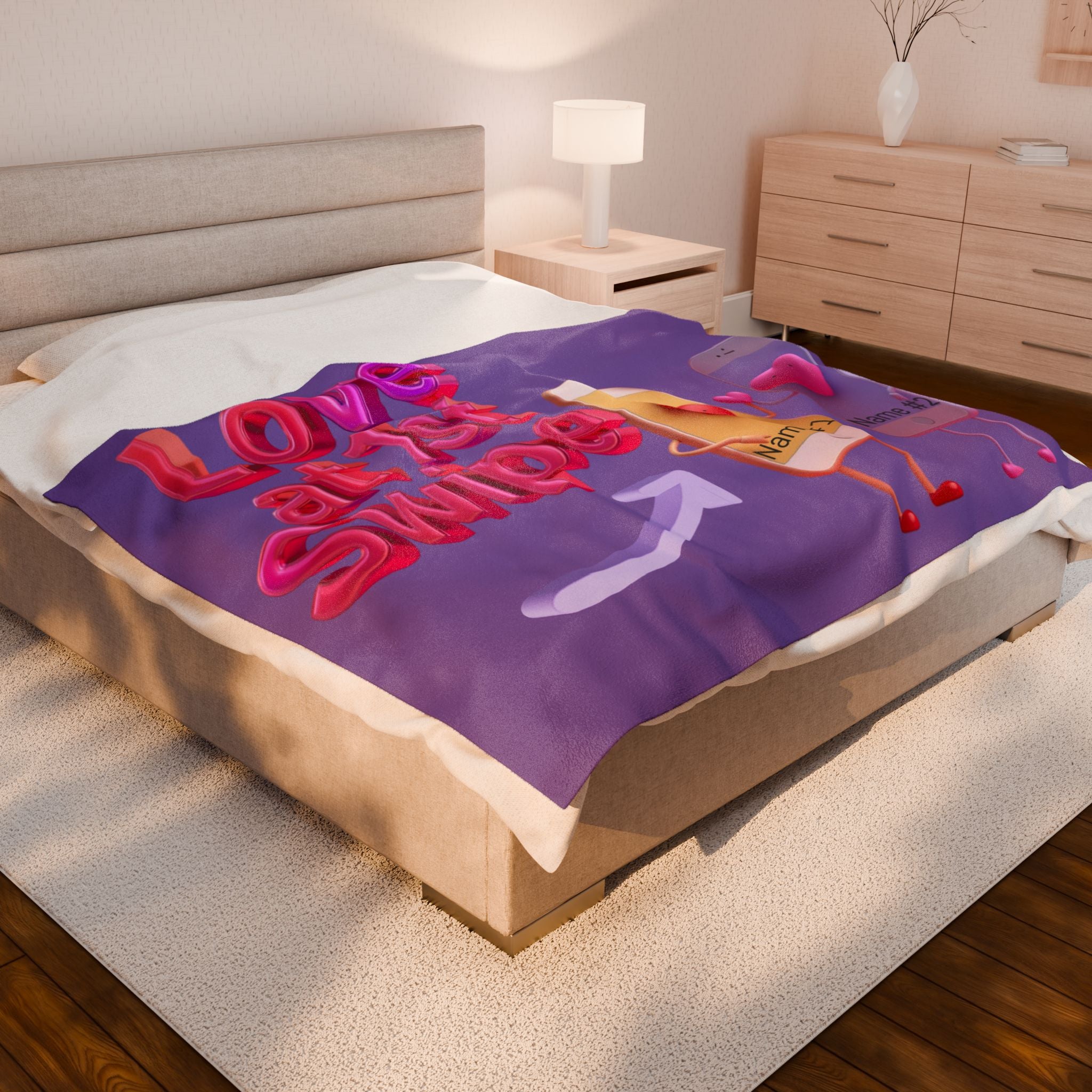 Personalized "Love at First Swipe" Velveteen Plush Blanket