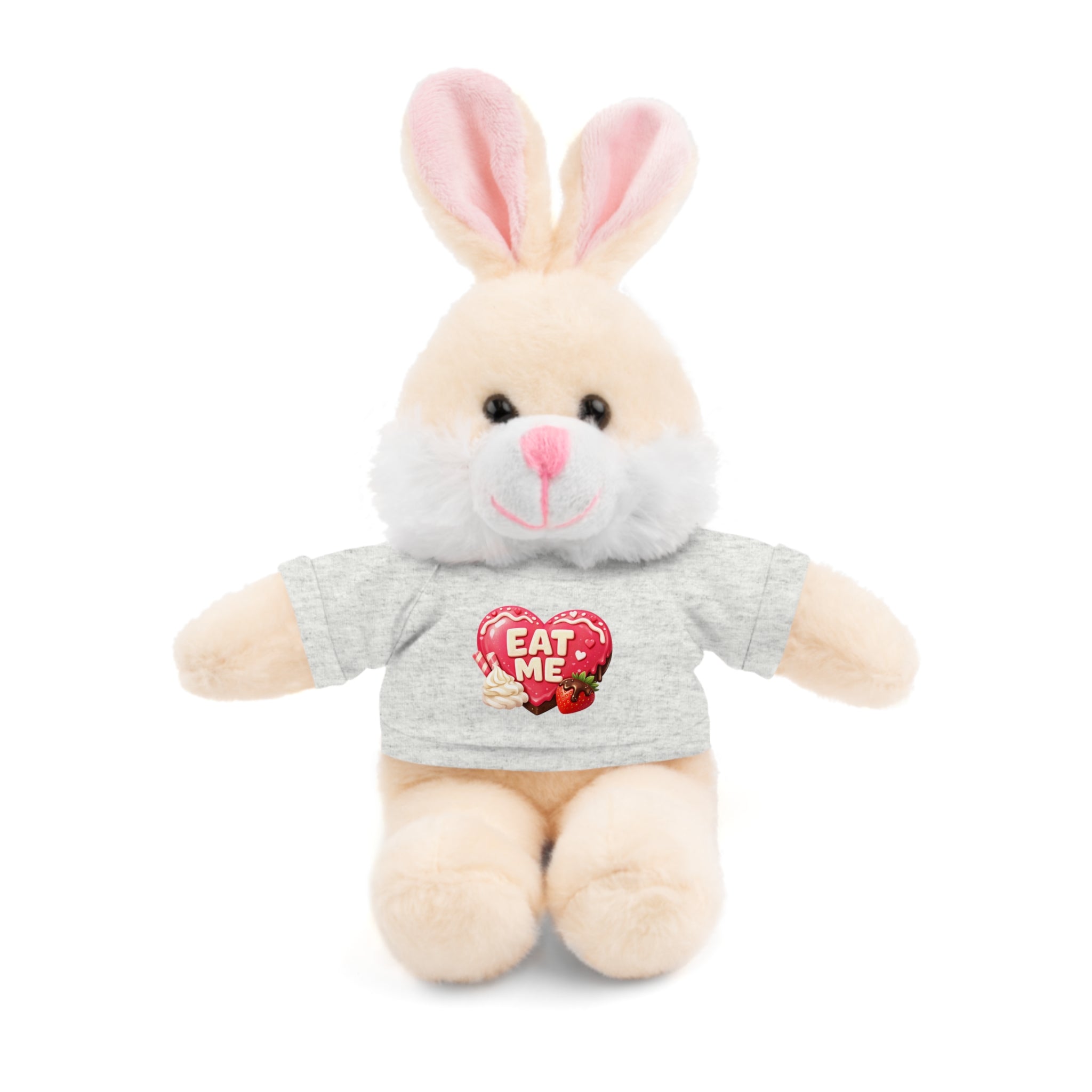 "EAT ME" Heart Tee Plush — Cute Brown Teddy, Sheep, Panda or Jaguar Stuffed Animal Gift