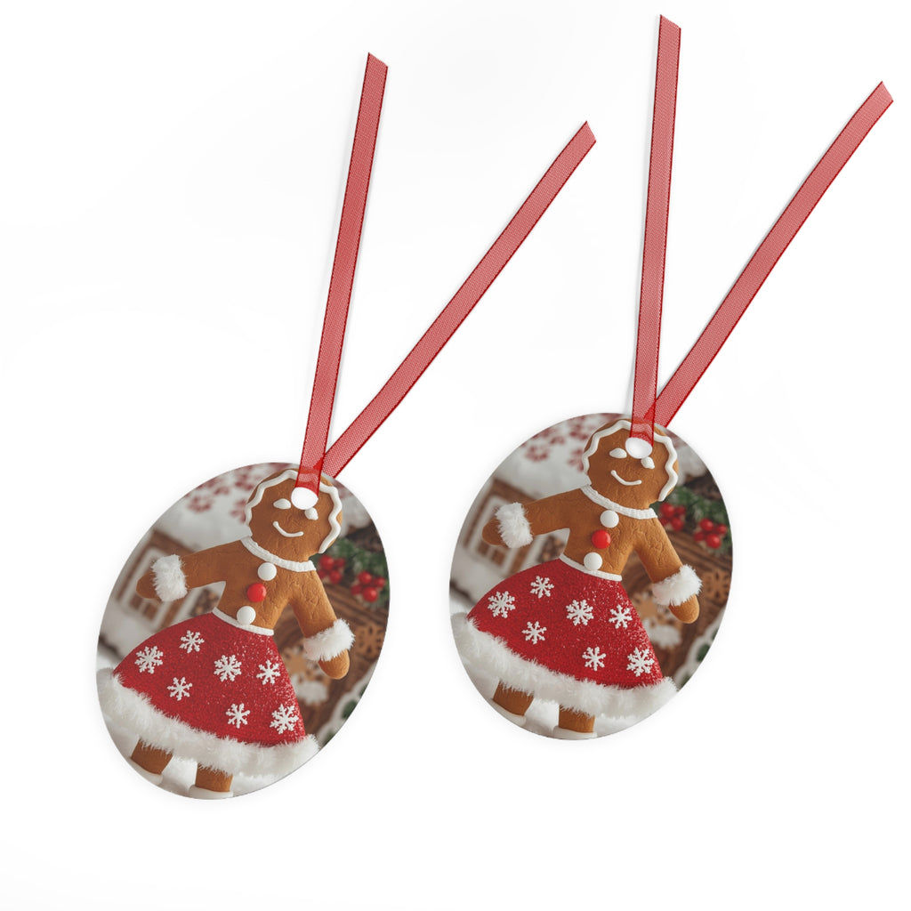 Gingerbread Girl Metal Ornament - Festive Christmas Tree Decoration