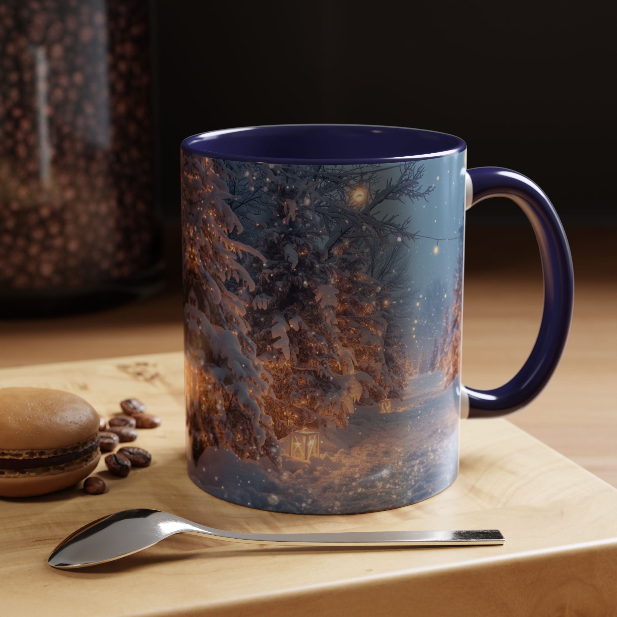 Winter Snowy Forest Coffee Mug — Cozy Holiday Evening Accent Mug
