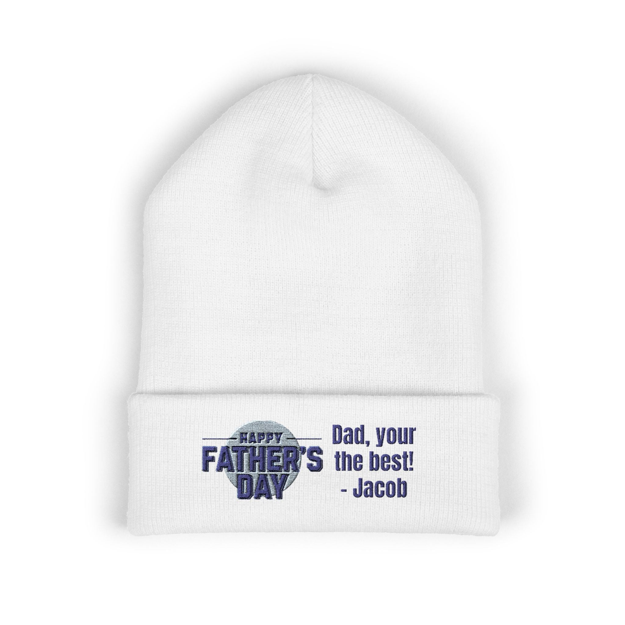 Embroidered "Happy Father's Day" Cuffed Beanie — Personalized Dad Gift