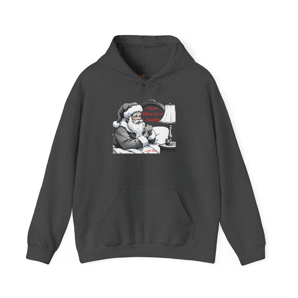 Adult Themed Santa In Bed Hoodie - 'I Come When You're Naughty' Christmas Attire