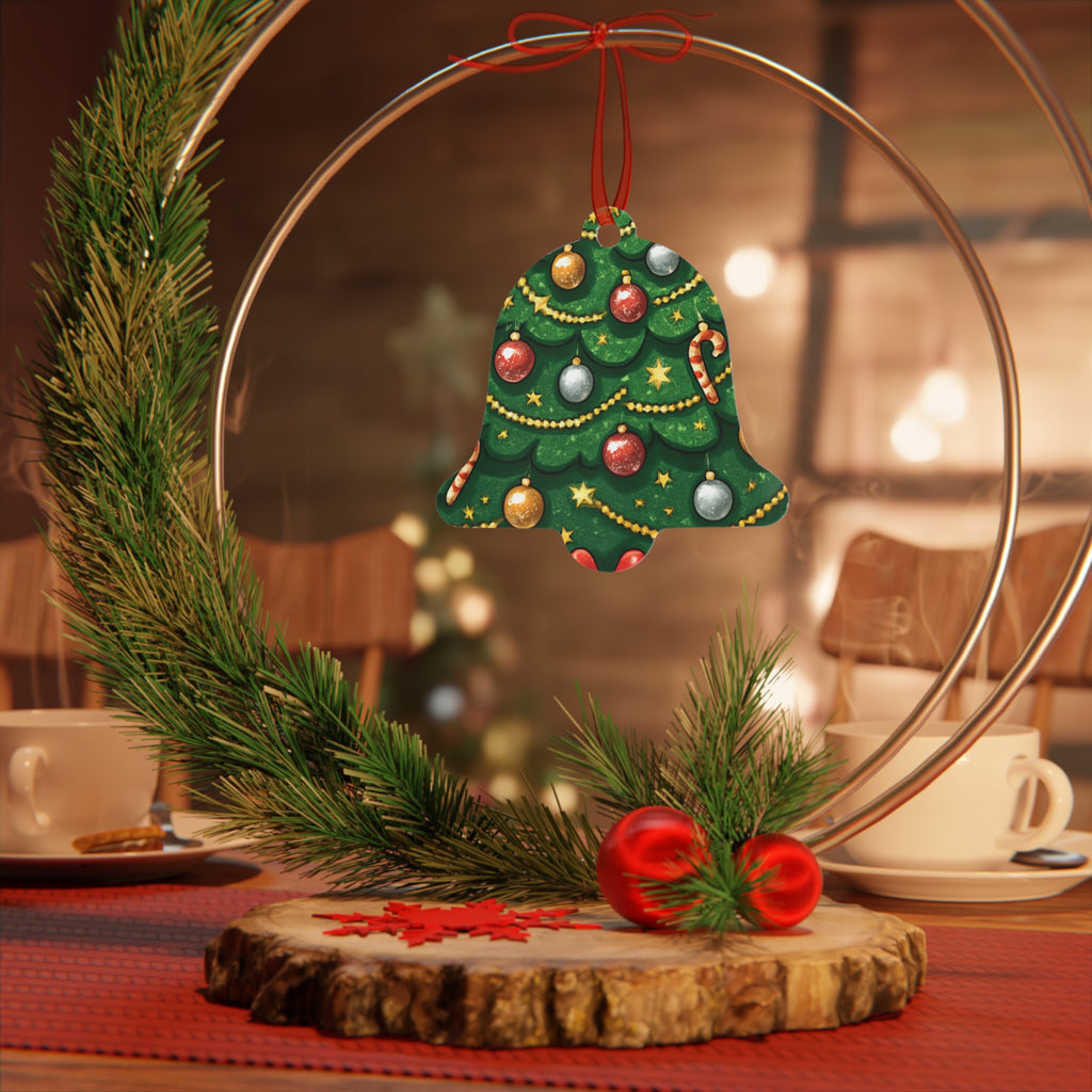 Bell Metal Ornament – Festive Christmas Tree Design with Baubles & Candy Canes