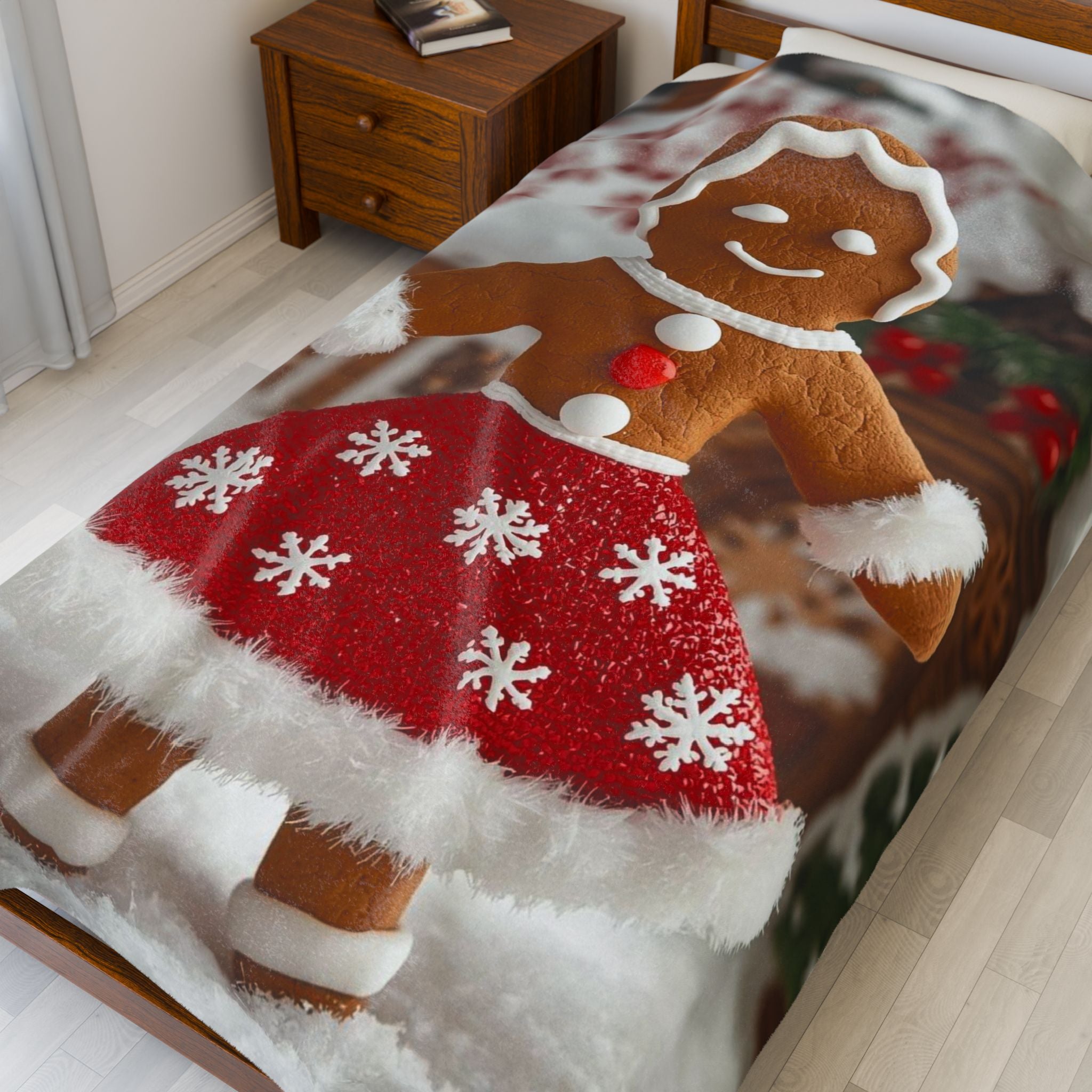 Christmas Gingerbread Girl Velveteen Plush Blanket