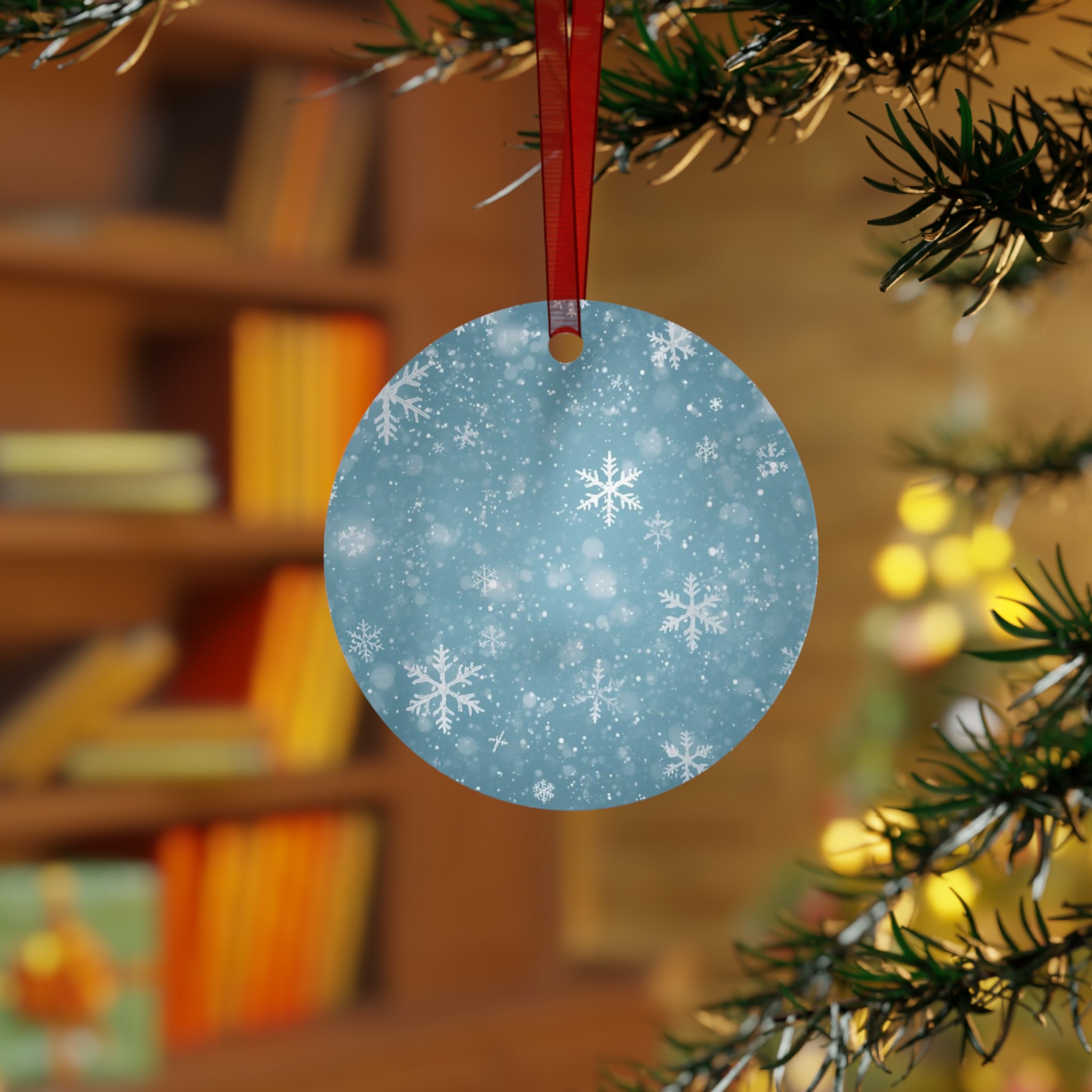Snowflake Bell Metal Ornament — Blue Winter Holiday Christmas Decoration