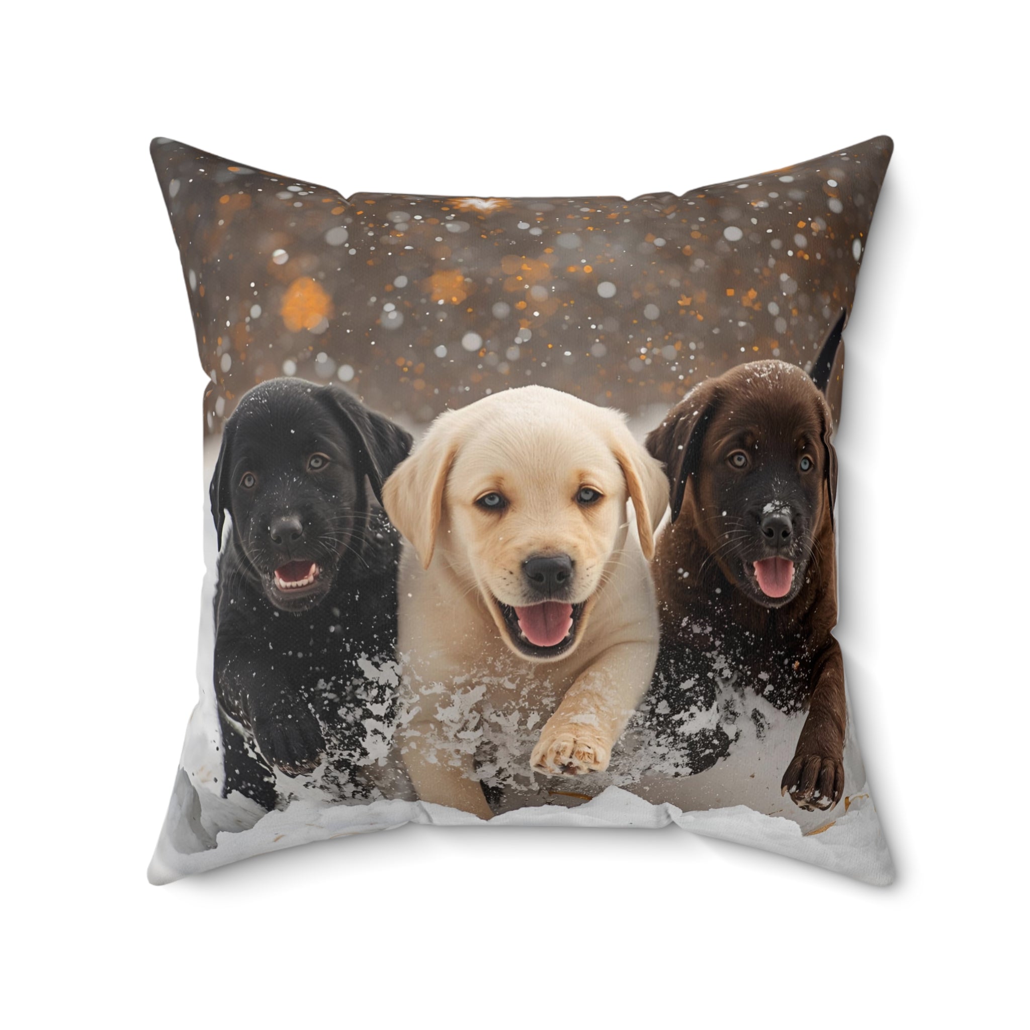 Cute Labrador Puppies Square Throw Pillow — Decorative Cushion for Dog Lovers