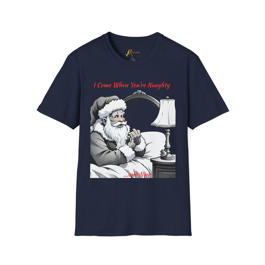 Adult Themed Santa In Bed T-Shirt – 'I Come When You’re Naughty' Christmas Attire