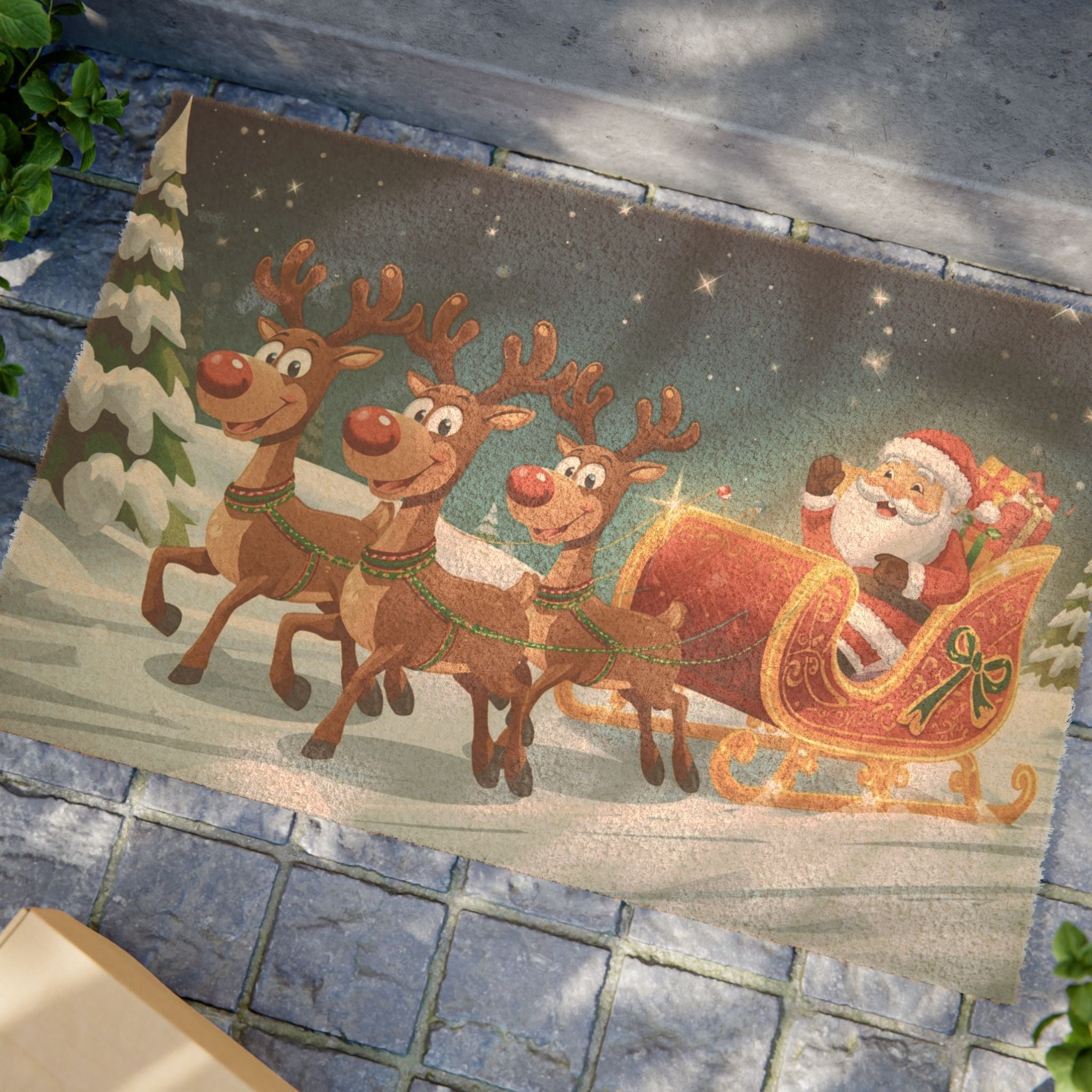 Christmas Santa & Reindeer Doormat — Festive Holiday Welcome Mat