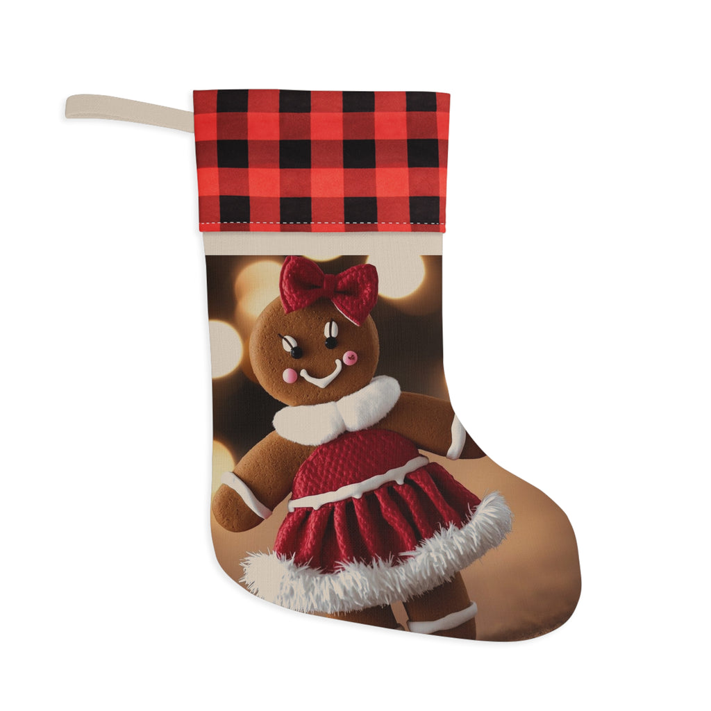 Gingerbread Girl Christmas Stocking with Buffalo Plaid Cuff